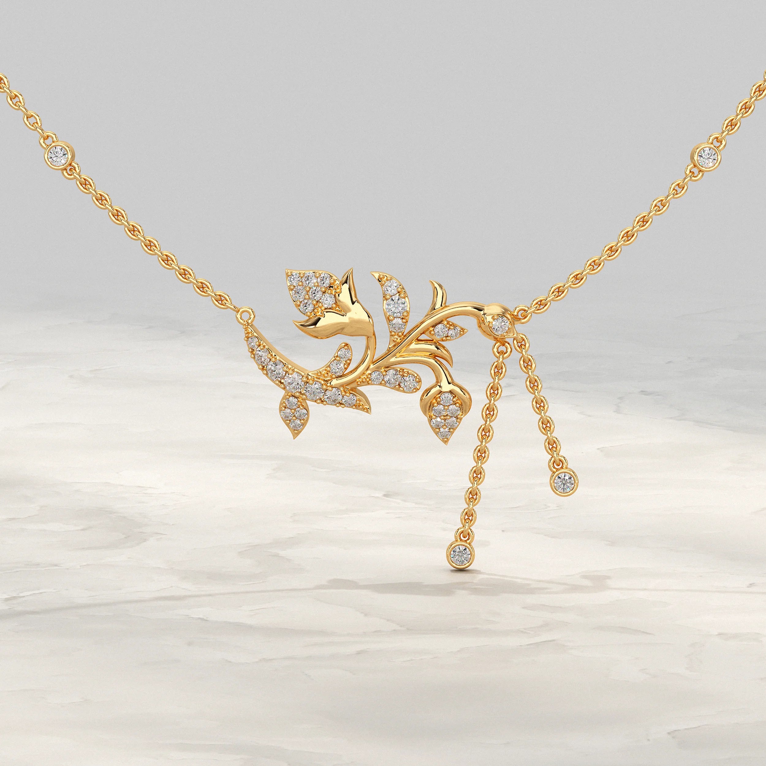 Round Lab Diamond Leaf Shape Pendant Pendant