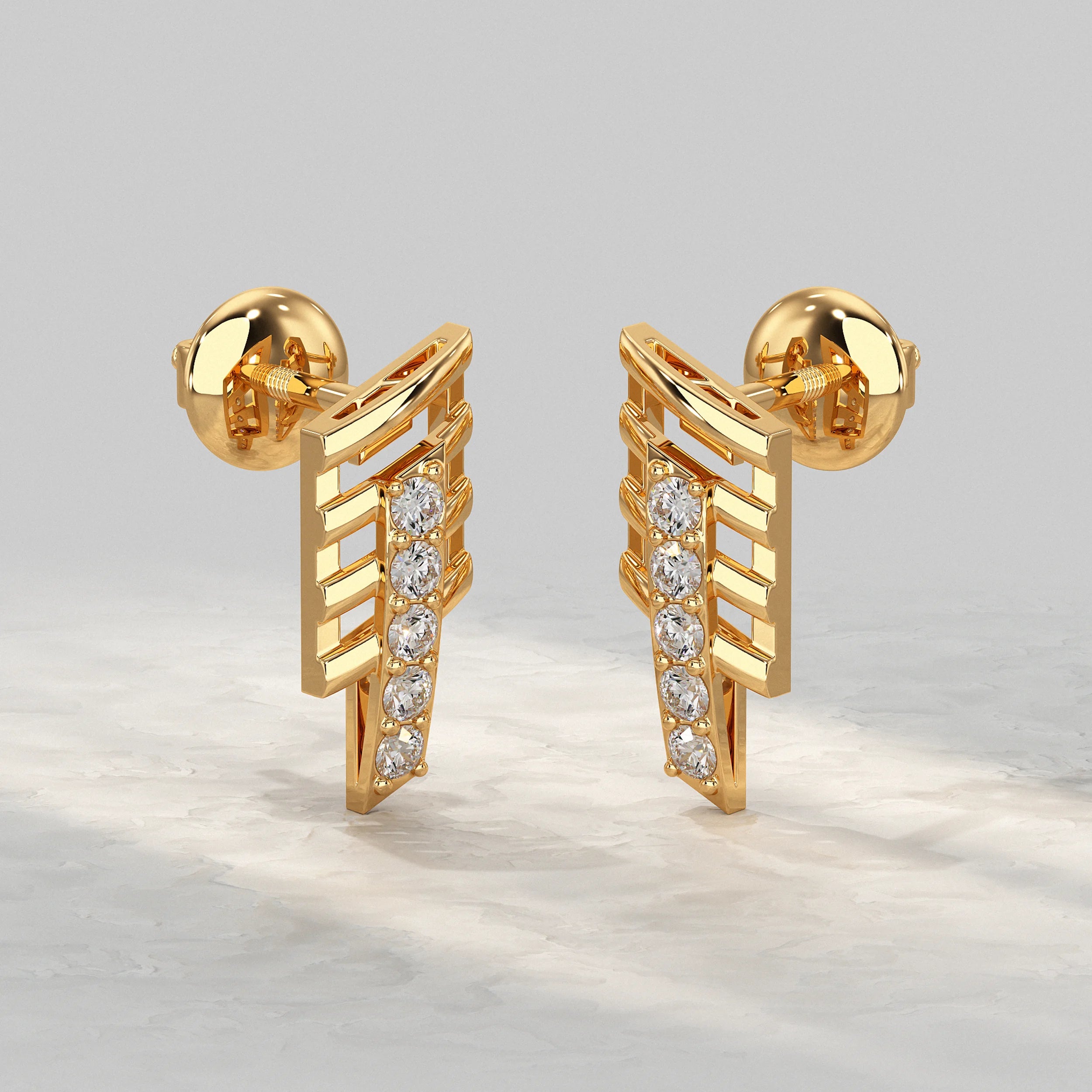 Geometric Open Frame Round Diamond Bar Earrings Earrings