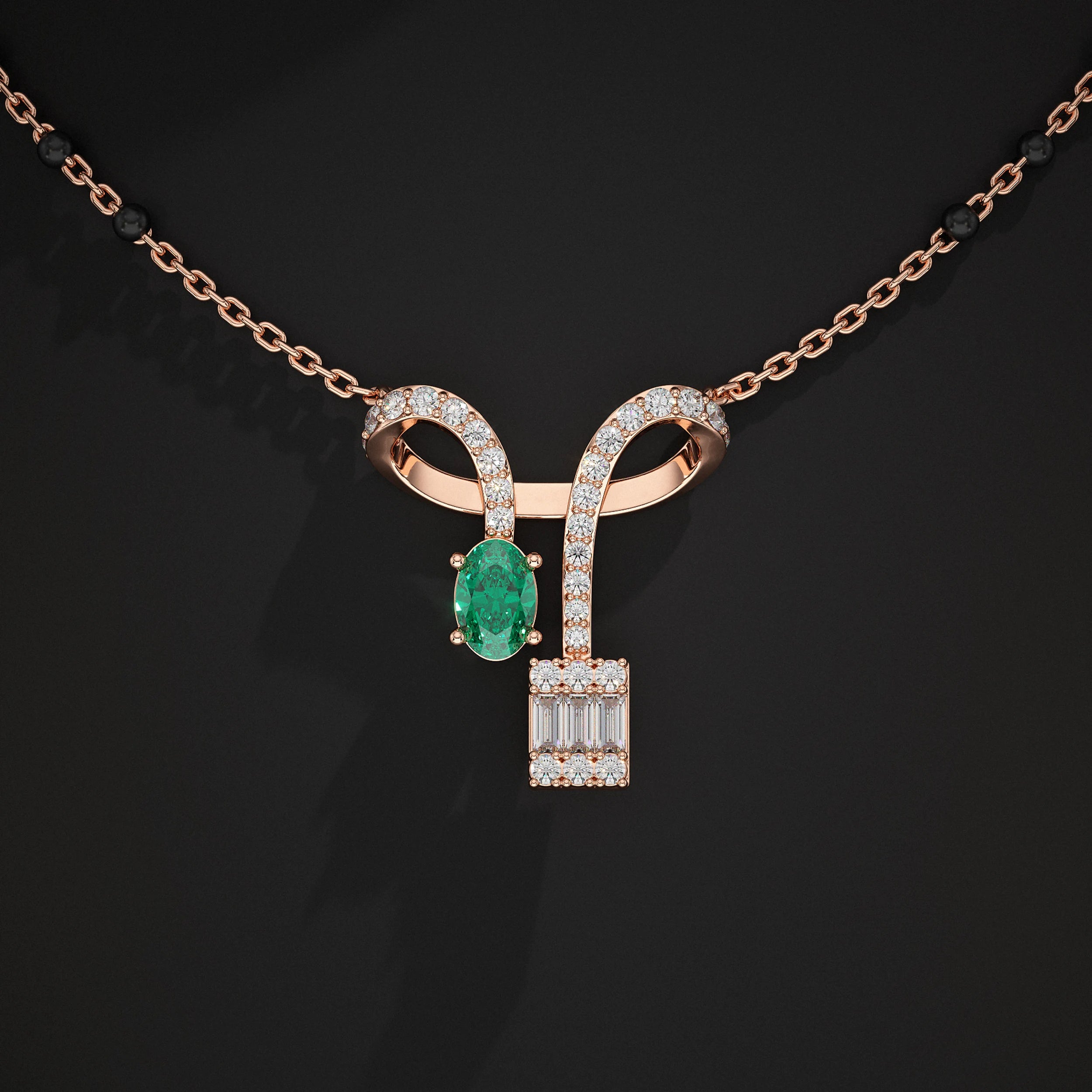 Baguette And Oval Linear Drop Mangalsutra Mangal Sutra
