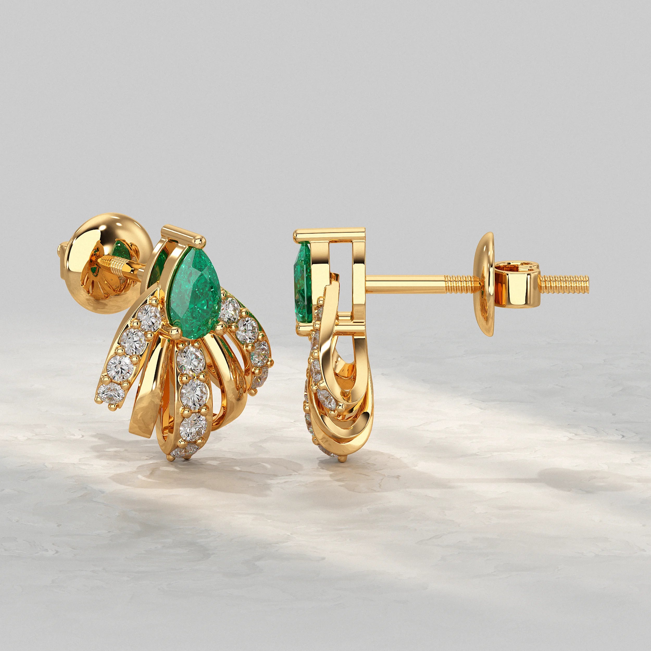 Pear Cut Emerald And Diamond Cluster Stud Earrings Earrings