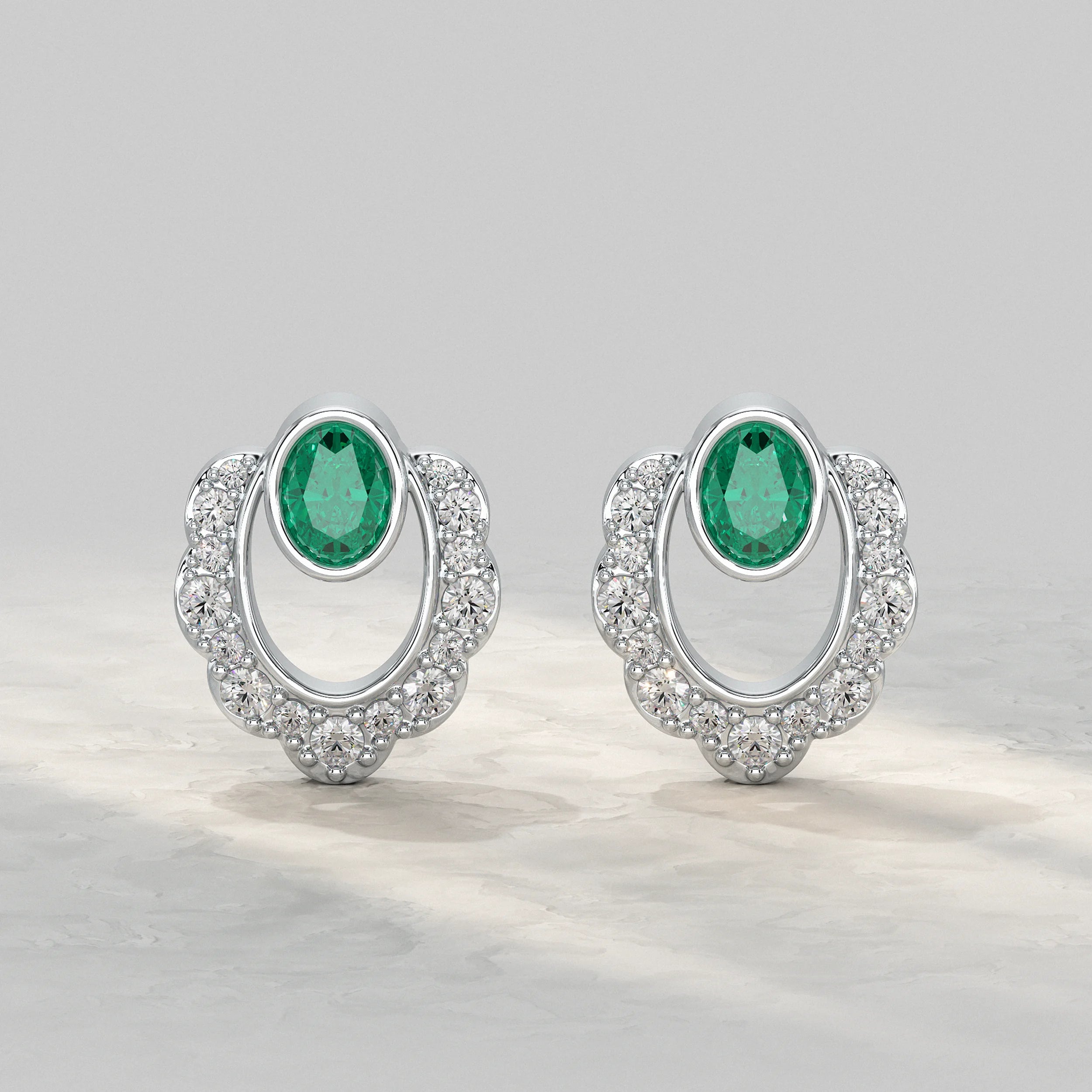 Oval Emerald Halo Stud Lab Diamond Earrings Earrings