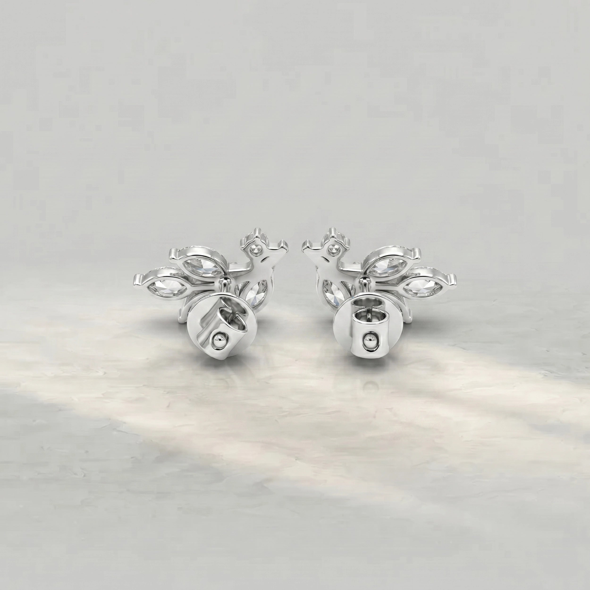Marquise And Round Diamond Leaf Stud Earrings