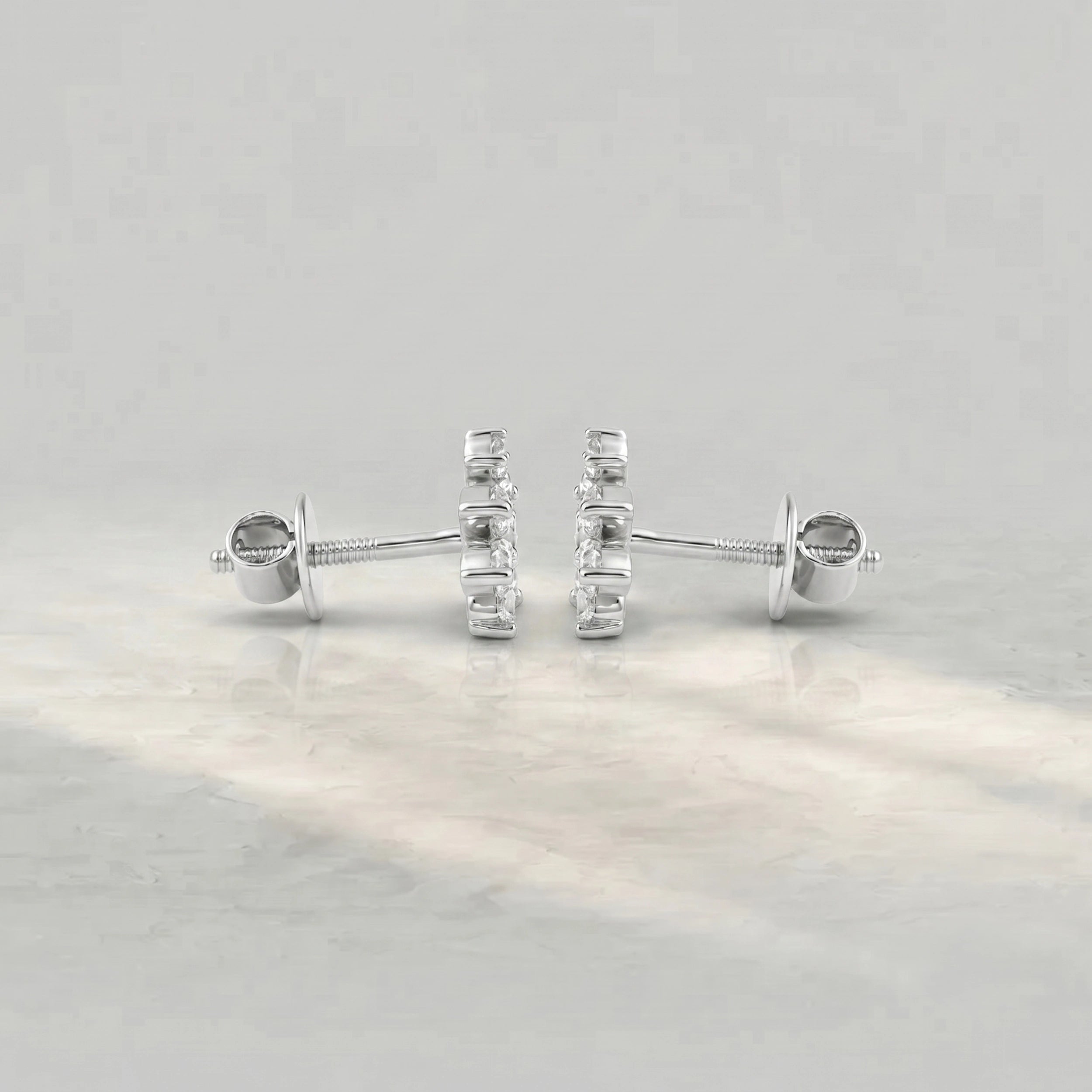 Marquise And Round Diamond Leaf Stud Earrings