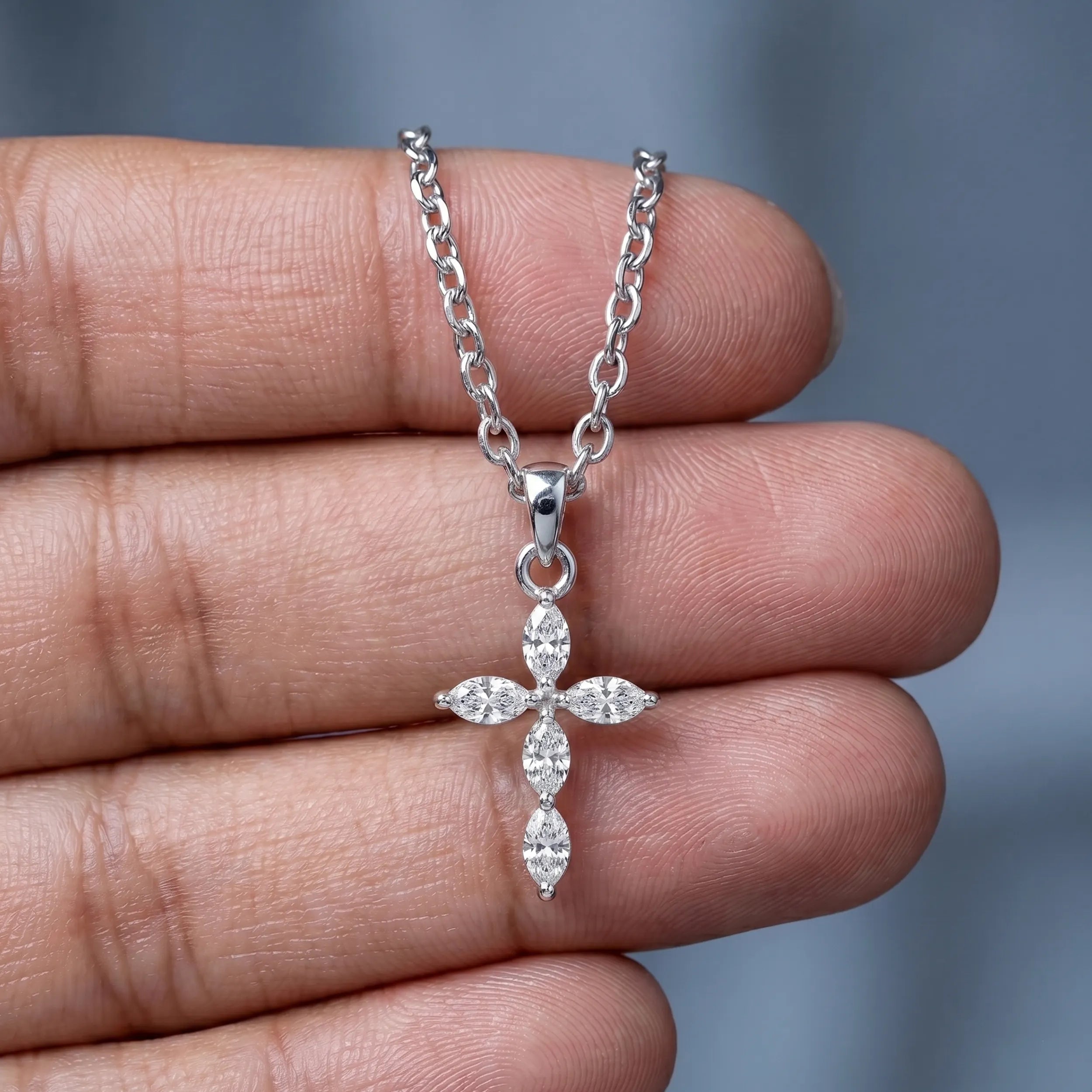 Marquise Lab Diamond Cross Pendant Pendant