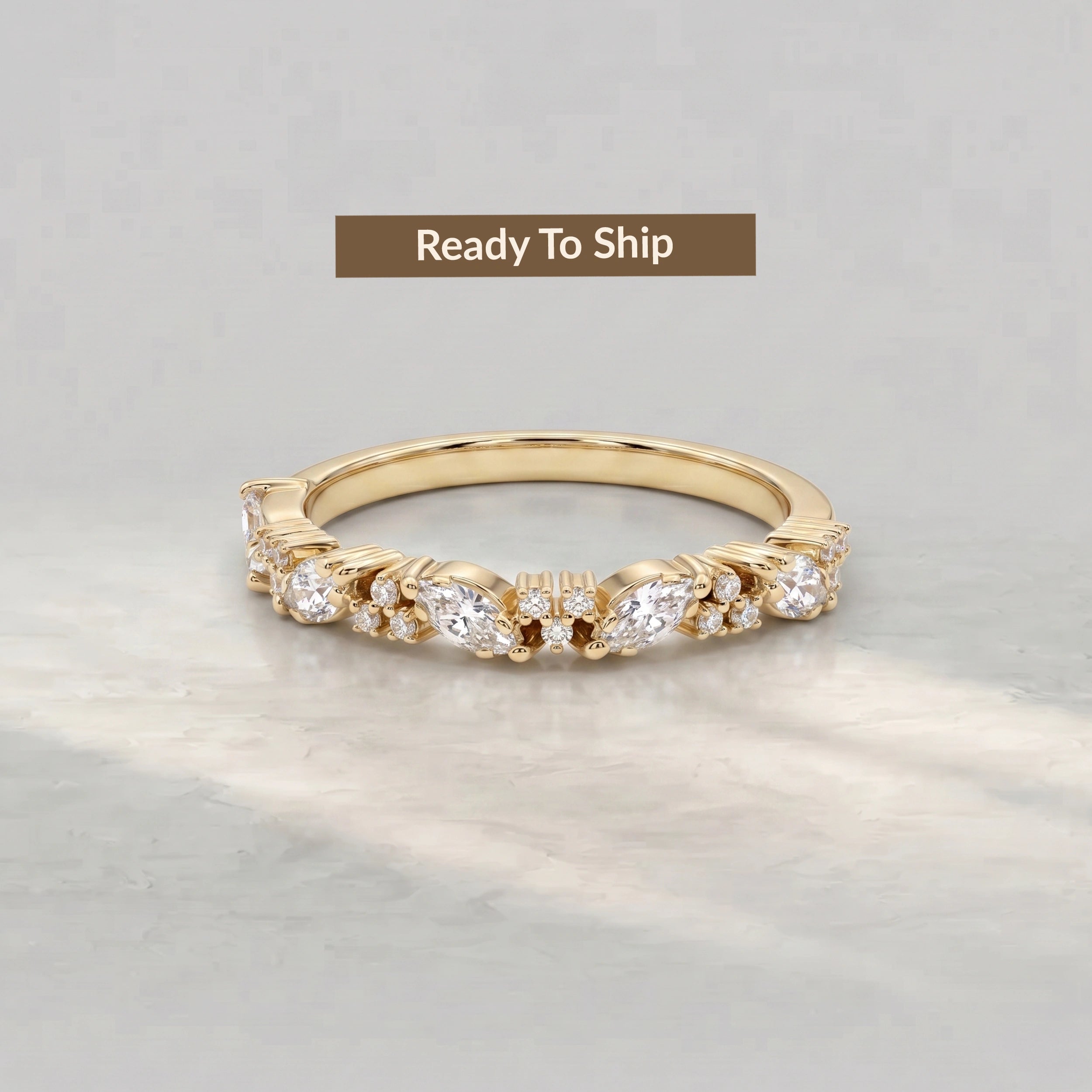 Marquise And Round Lab Diamond Half Wedding Band Rings