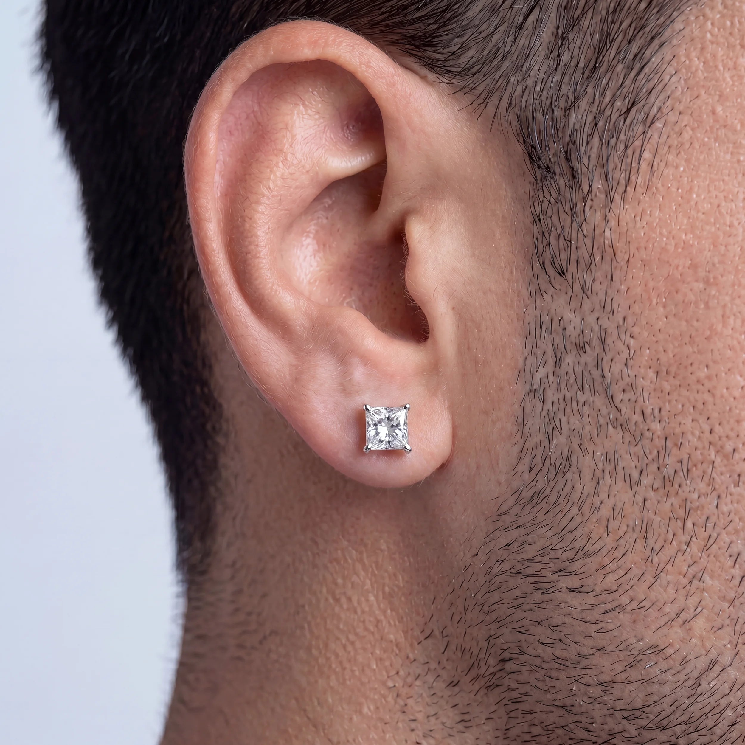 Princess Lab Grown Diamond Men's Stud Earrings