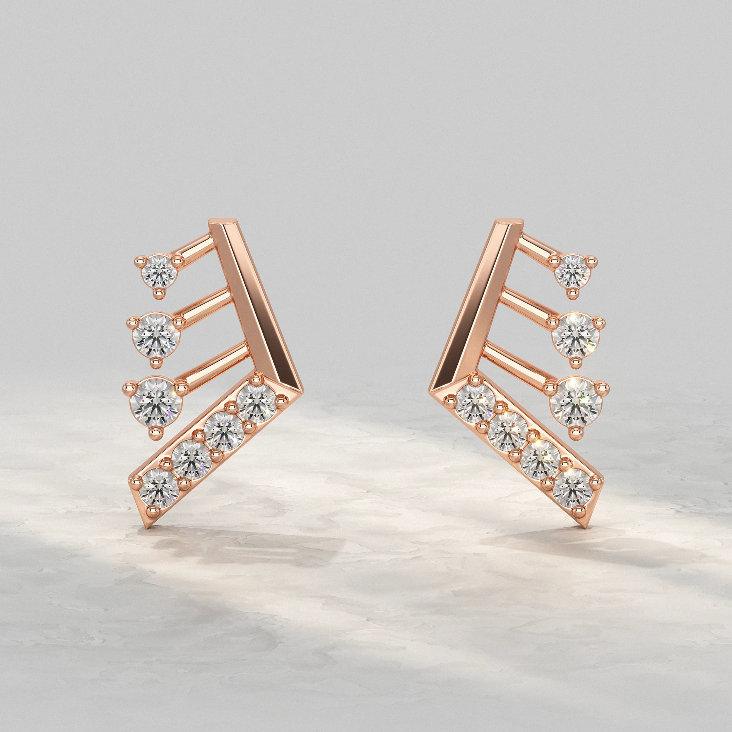 Modern Angled Diamond Bar Design Stud Earrings Earrings