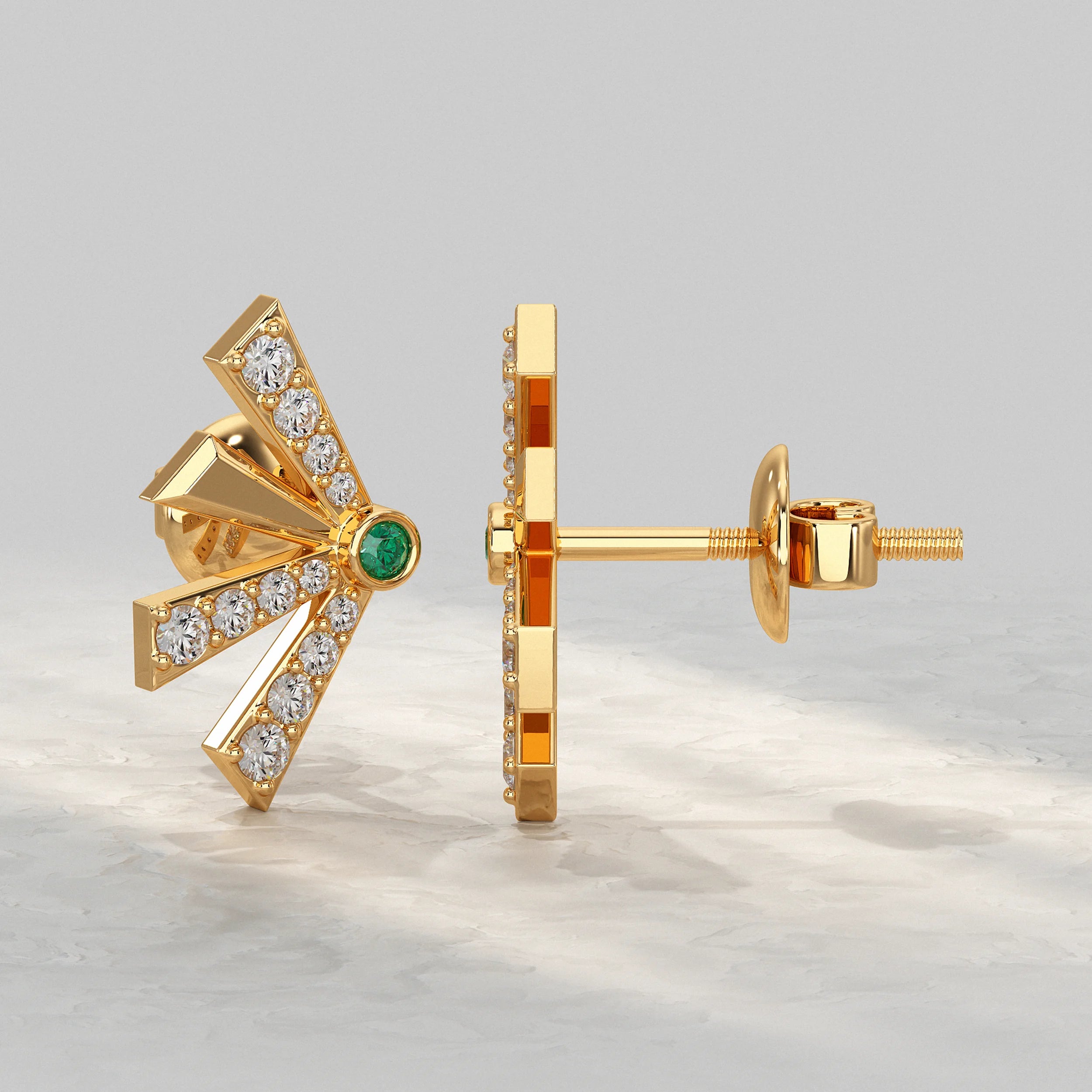 Round Cut Gem Diamond Fan Design Stud Earrings Earrings
