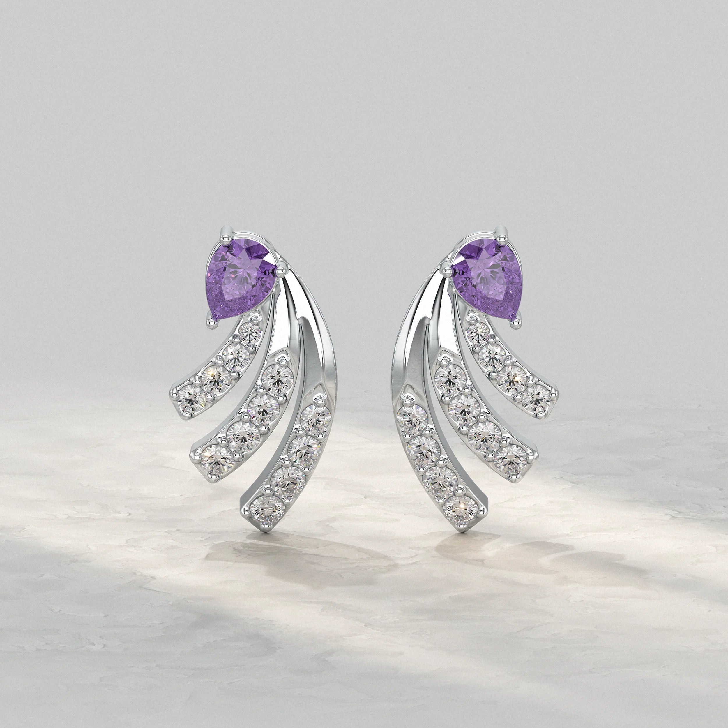 Pear Shaped Amethyst And Round Diamond Stud Earrings Earrings