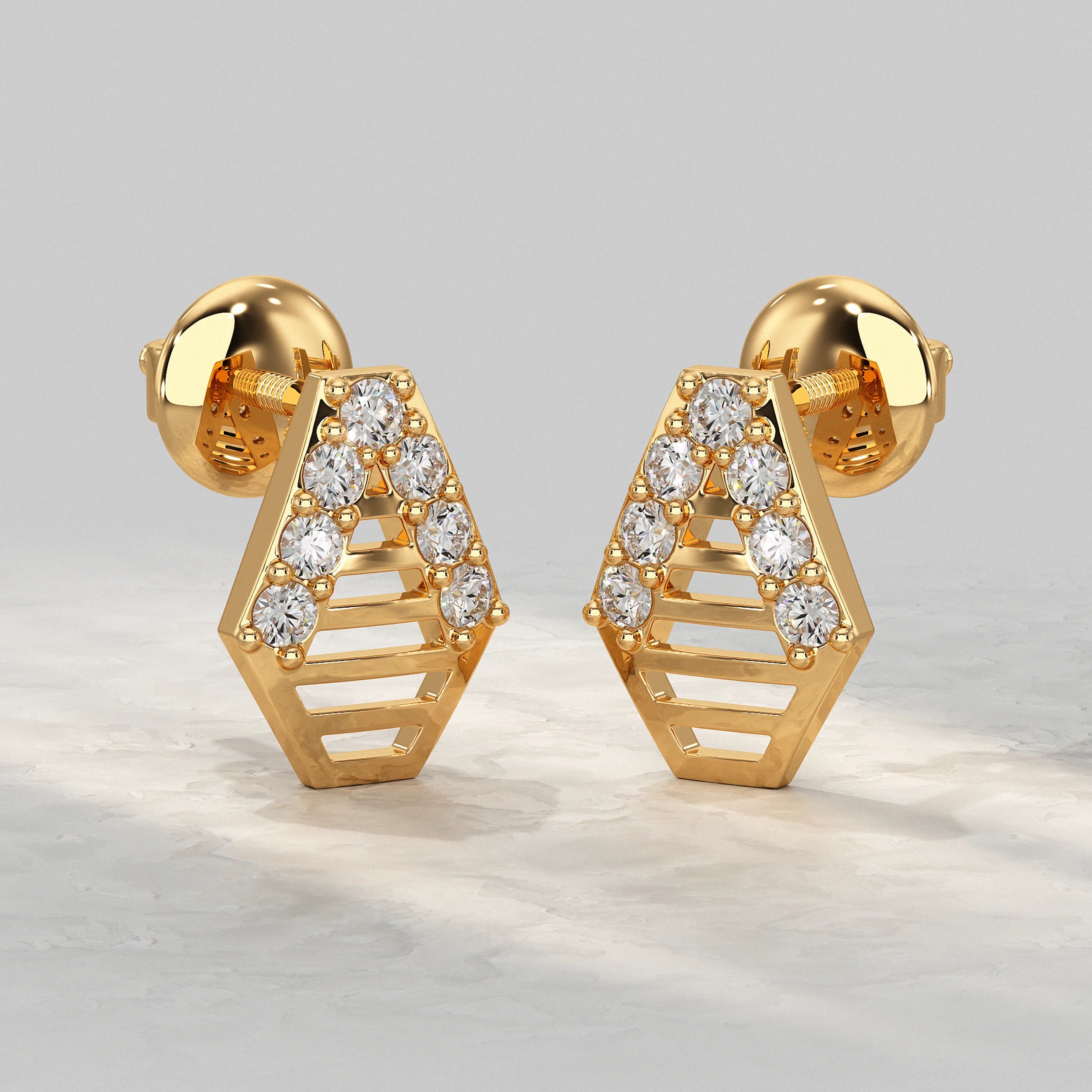 Geometric Ladder Round Diamond Stud Earrings Earrings