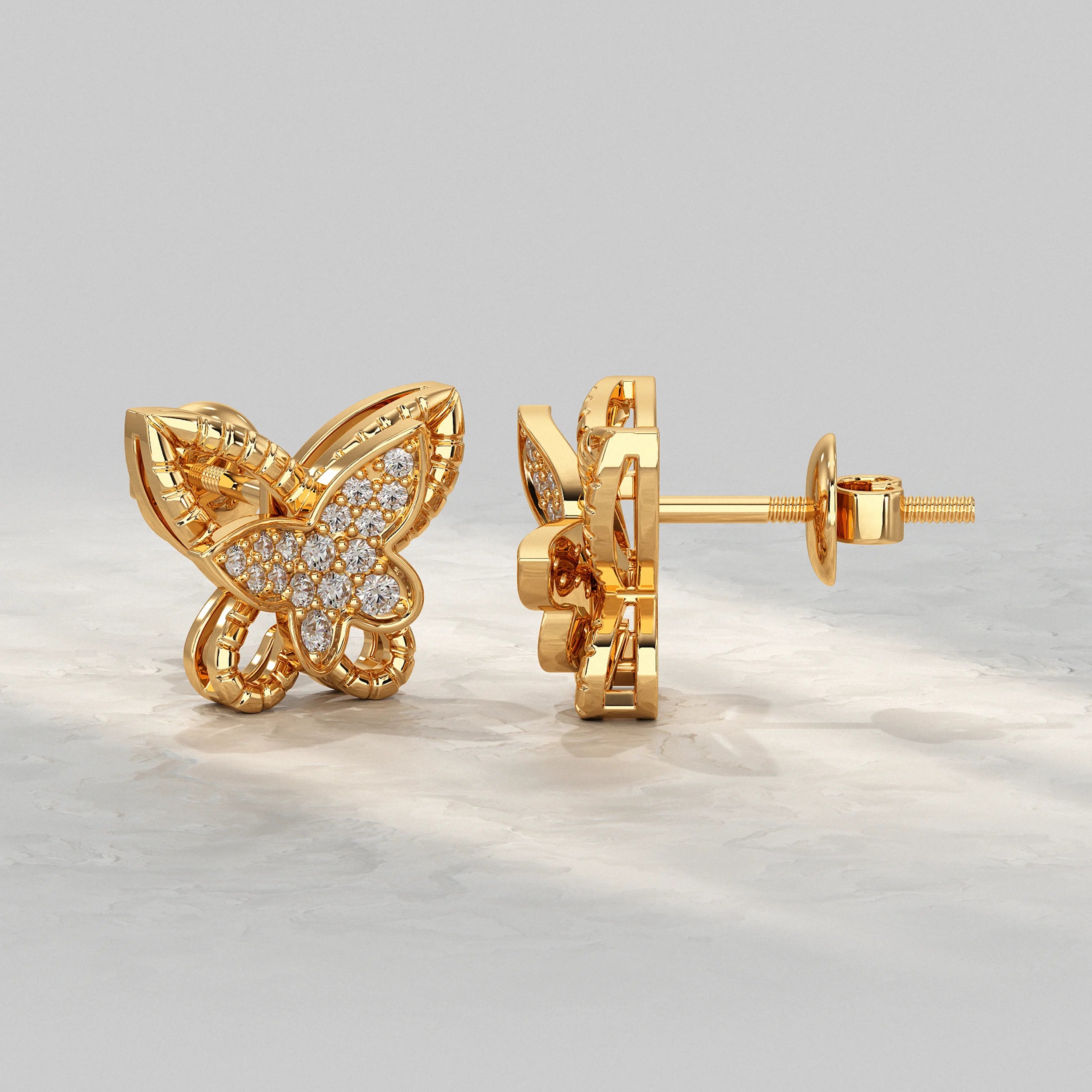 Dual Butterfly Lab Diamond Stud Earrings Earrings