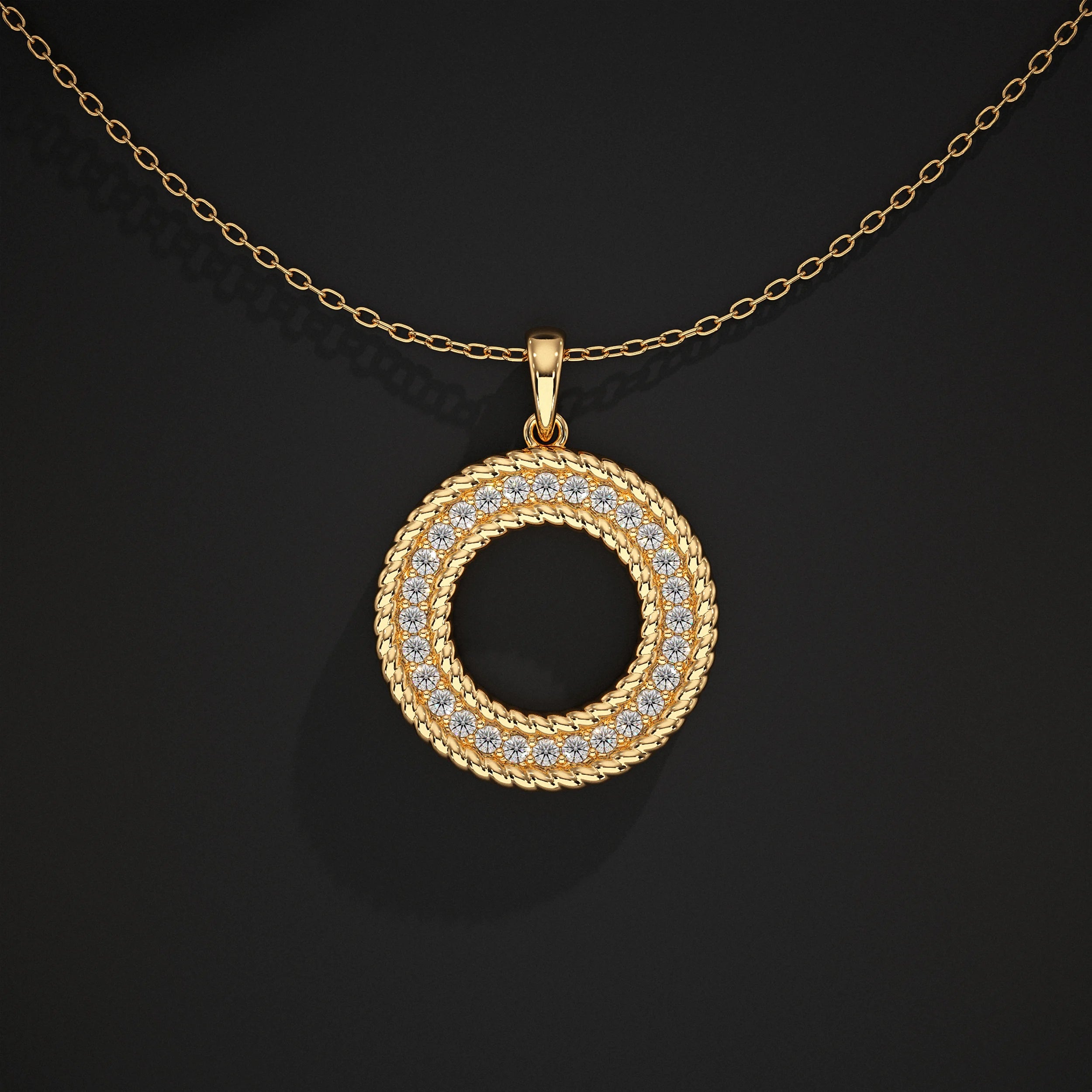 Open Circle Double Border Round Diamond Pendant Pendant