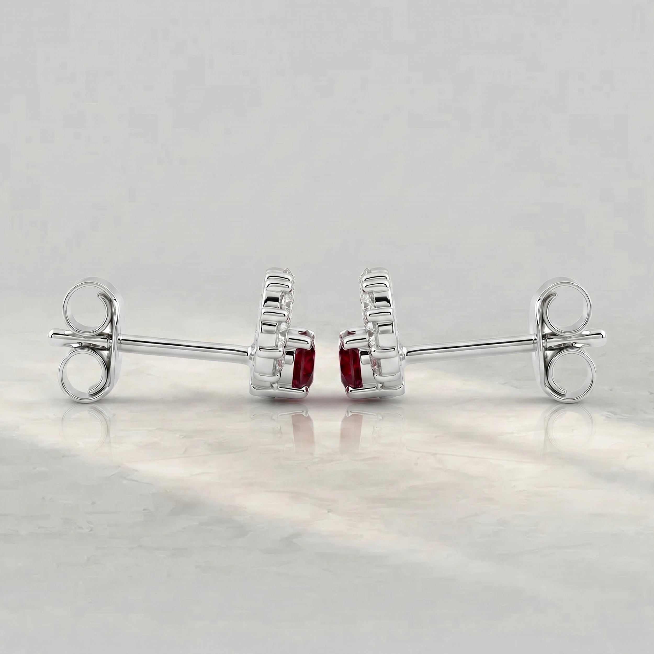 Red Round Cut Gemstone Stud Earrings