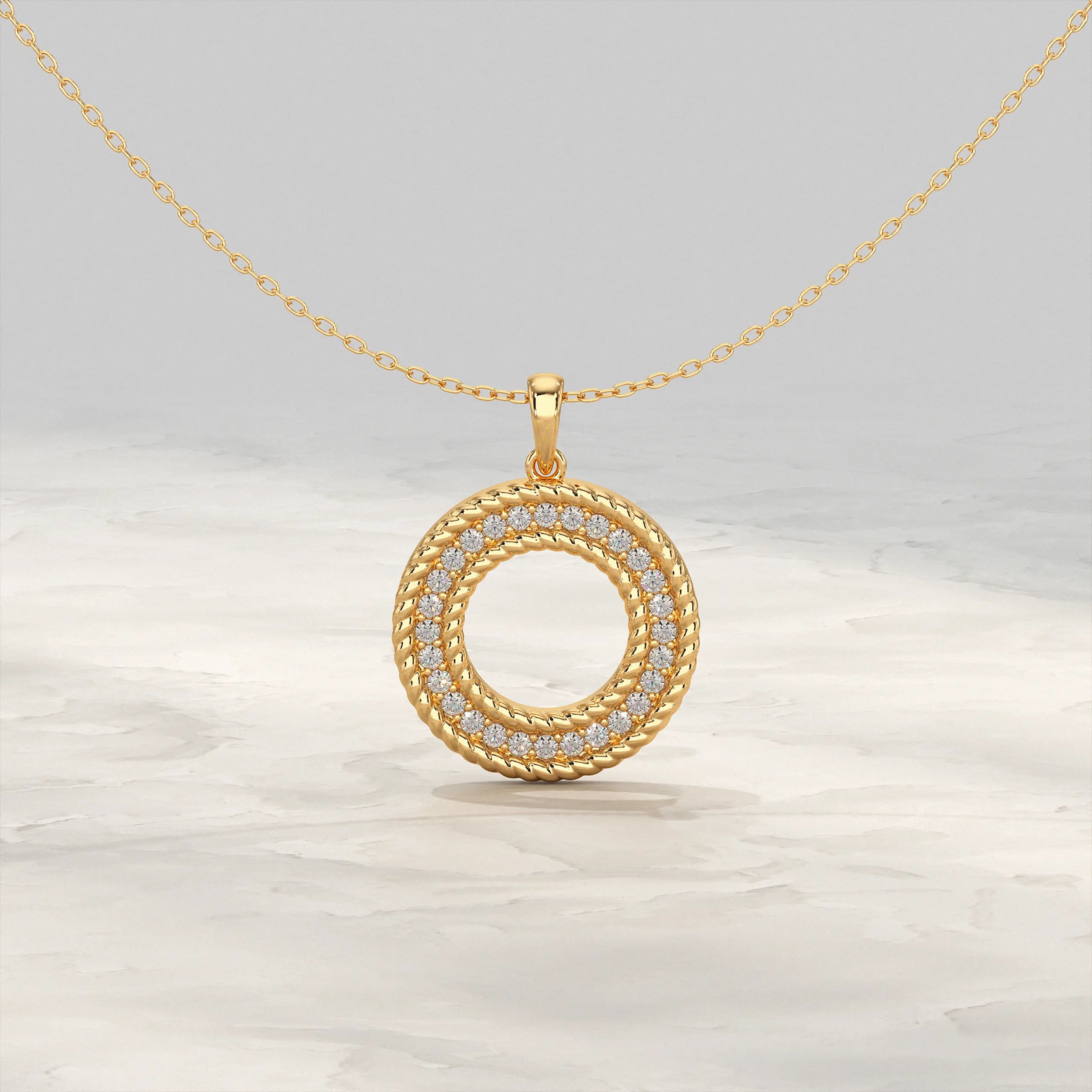 Open Circle Double Border Round Diamond Pendant Pendant