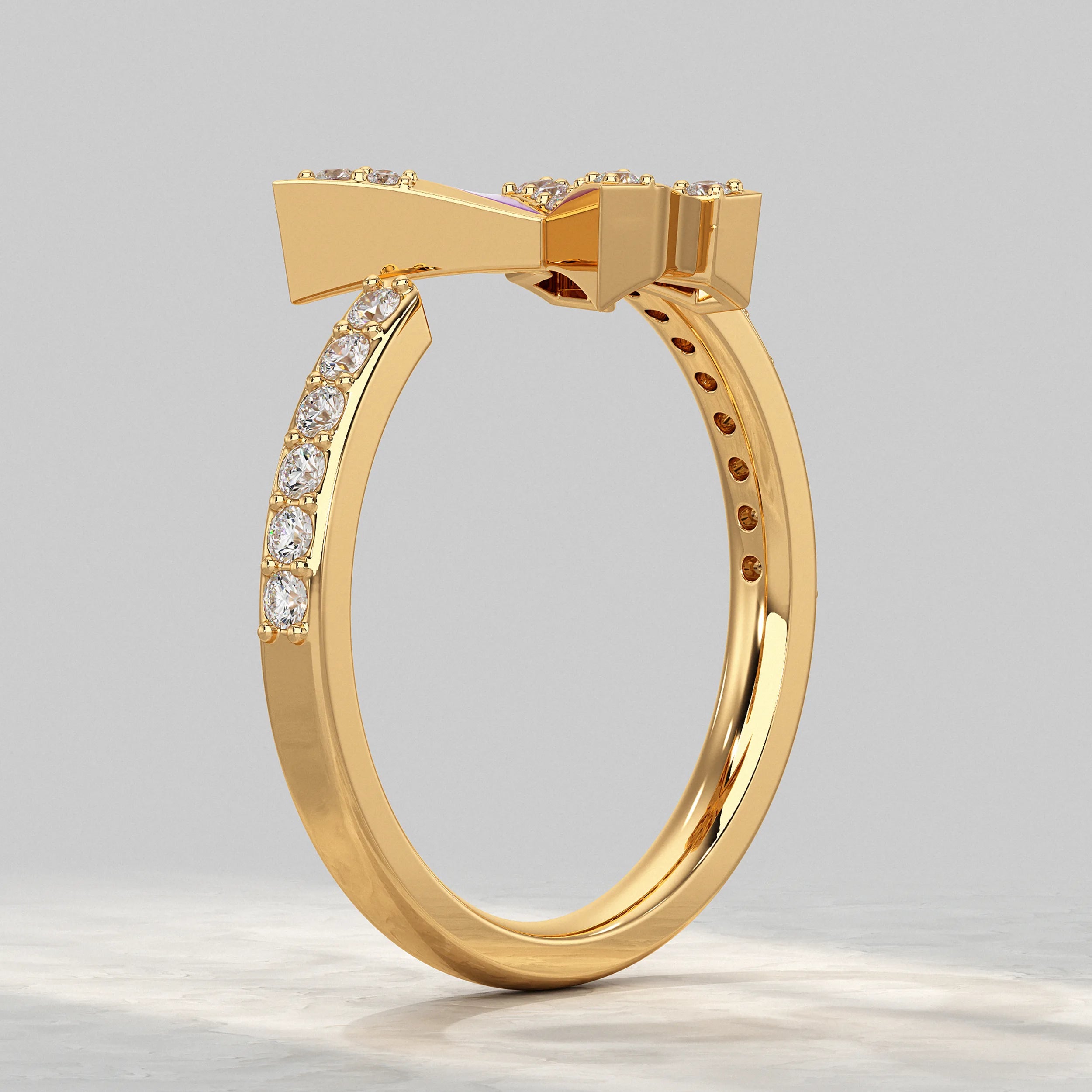 Purple Enamel Butterfly Lab Diamond Open Cuff Ring Rings