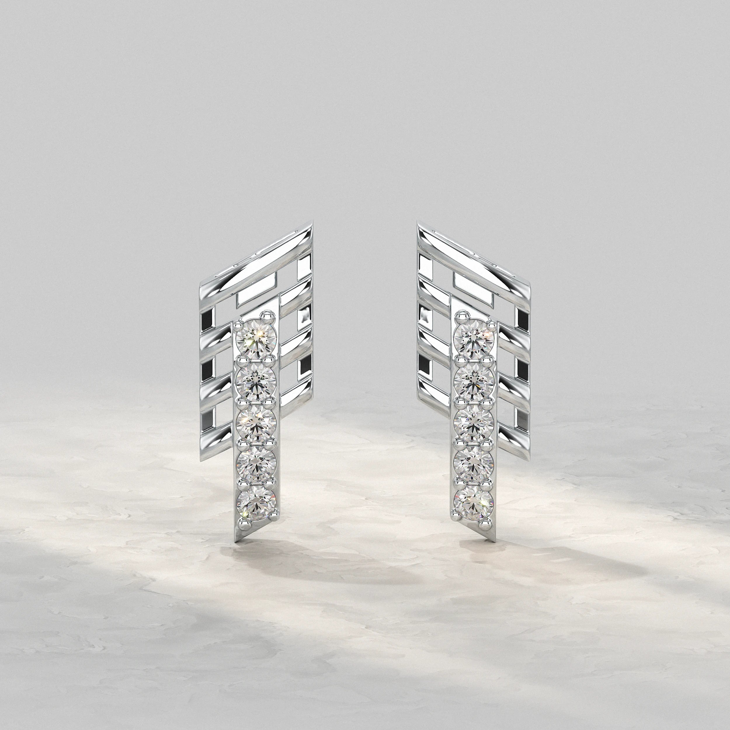 Geometric Open Frame Round Diamond Bar Earrings Earrings