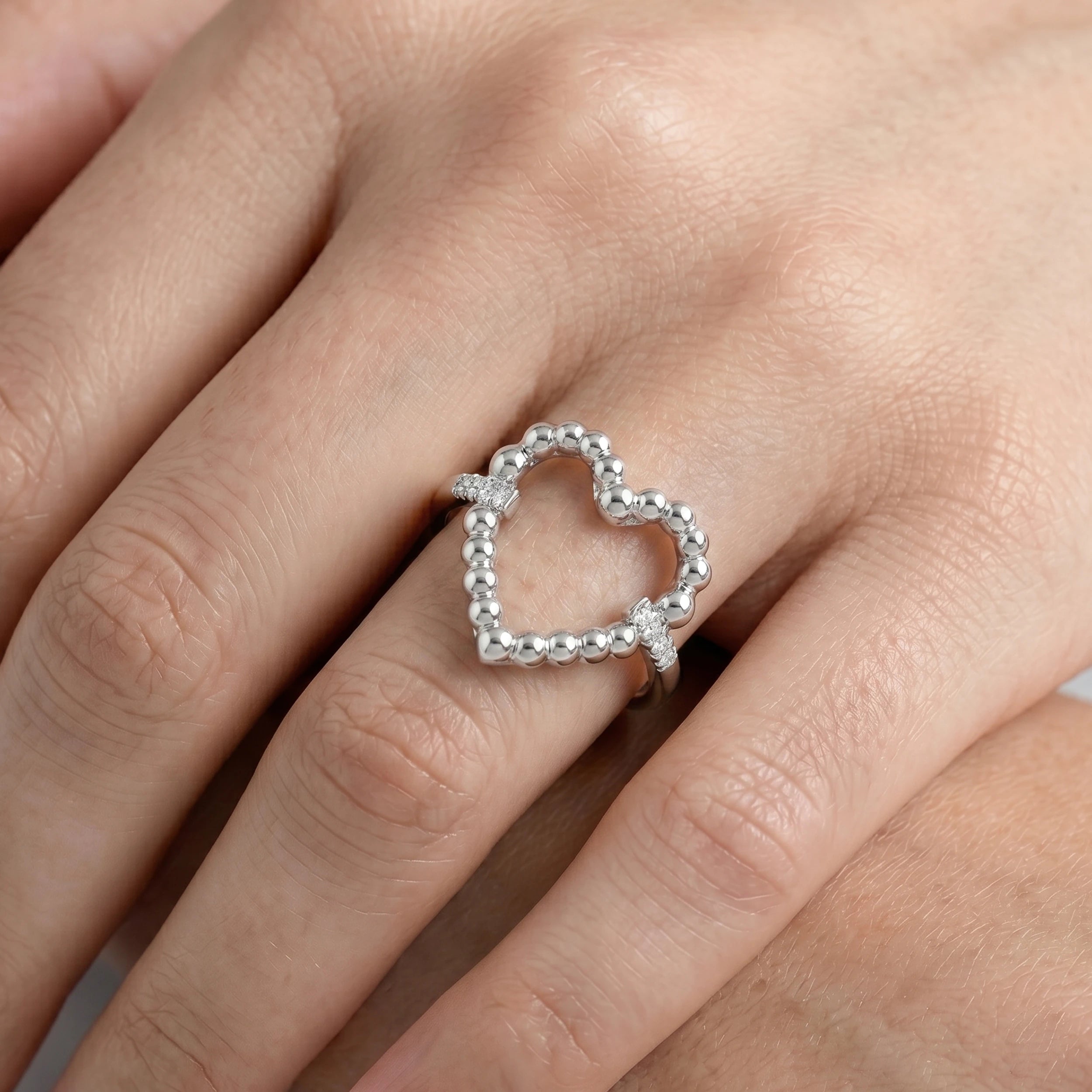 Open Heart Shape Round Diamond Bubble Ring Rings