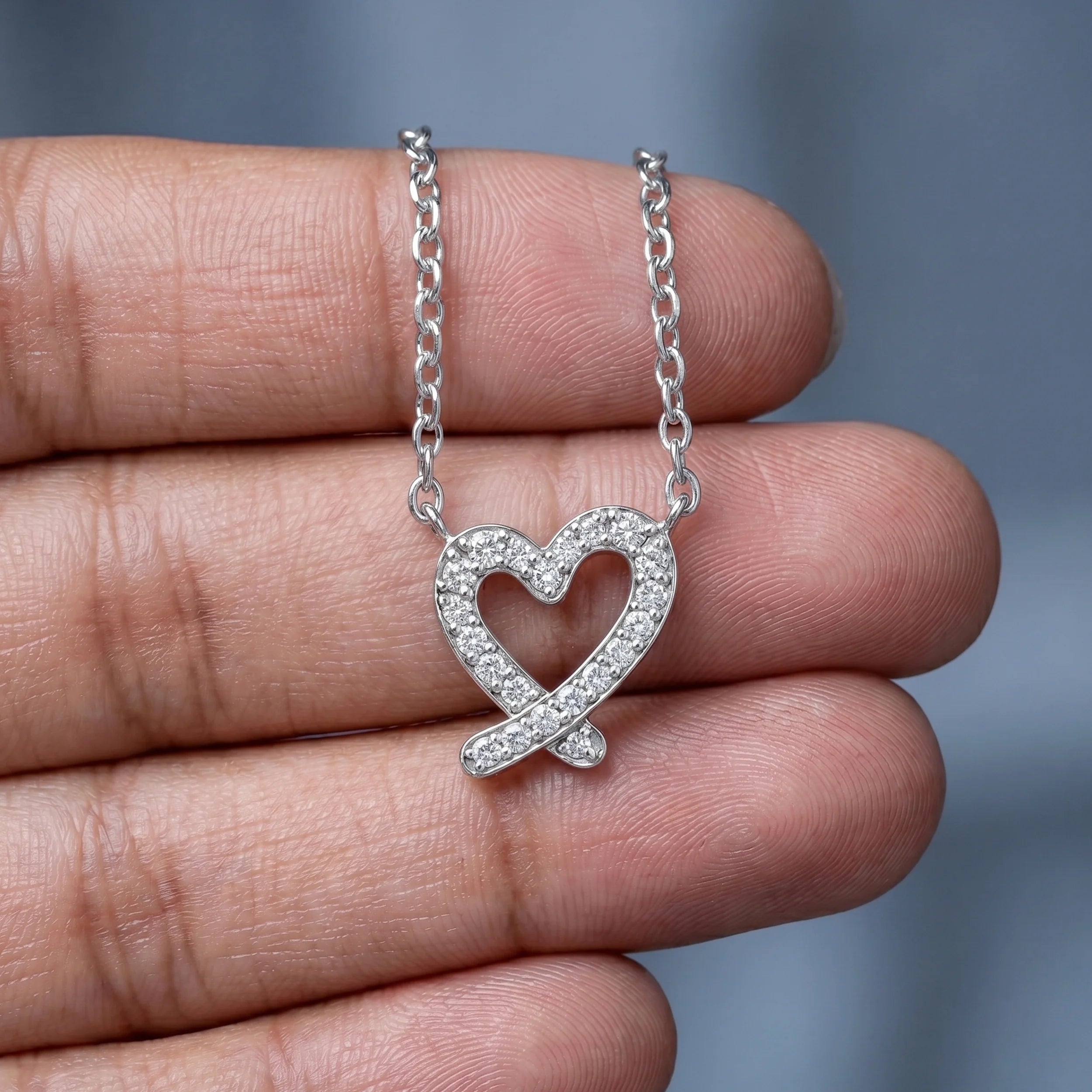 Open Heart Shape Round Diamond Pendant Rings