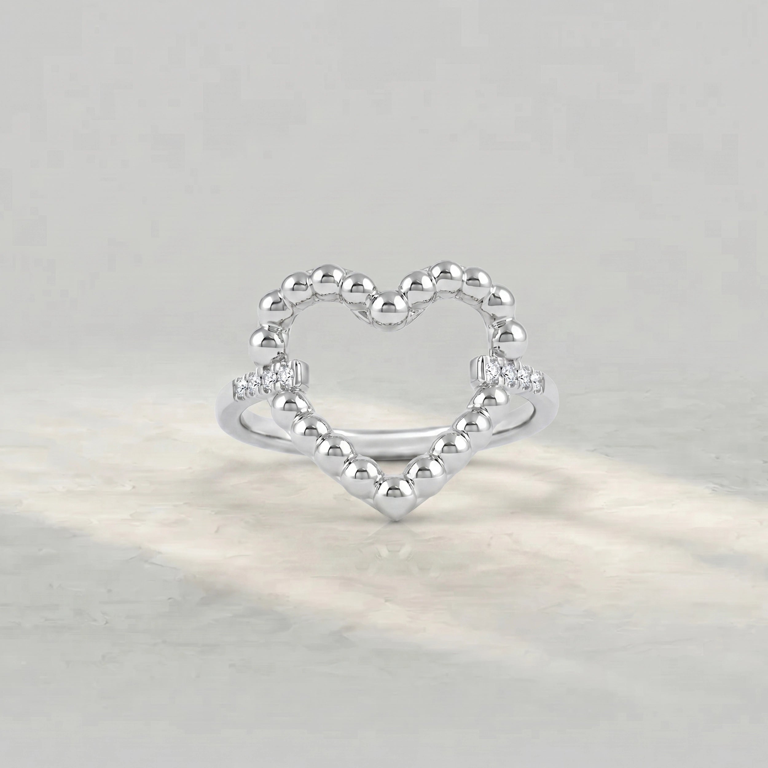 Open Heart Shape Round Diamond Bubble Ring Rings
