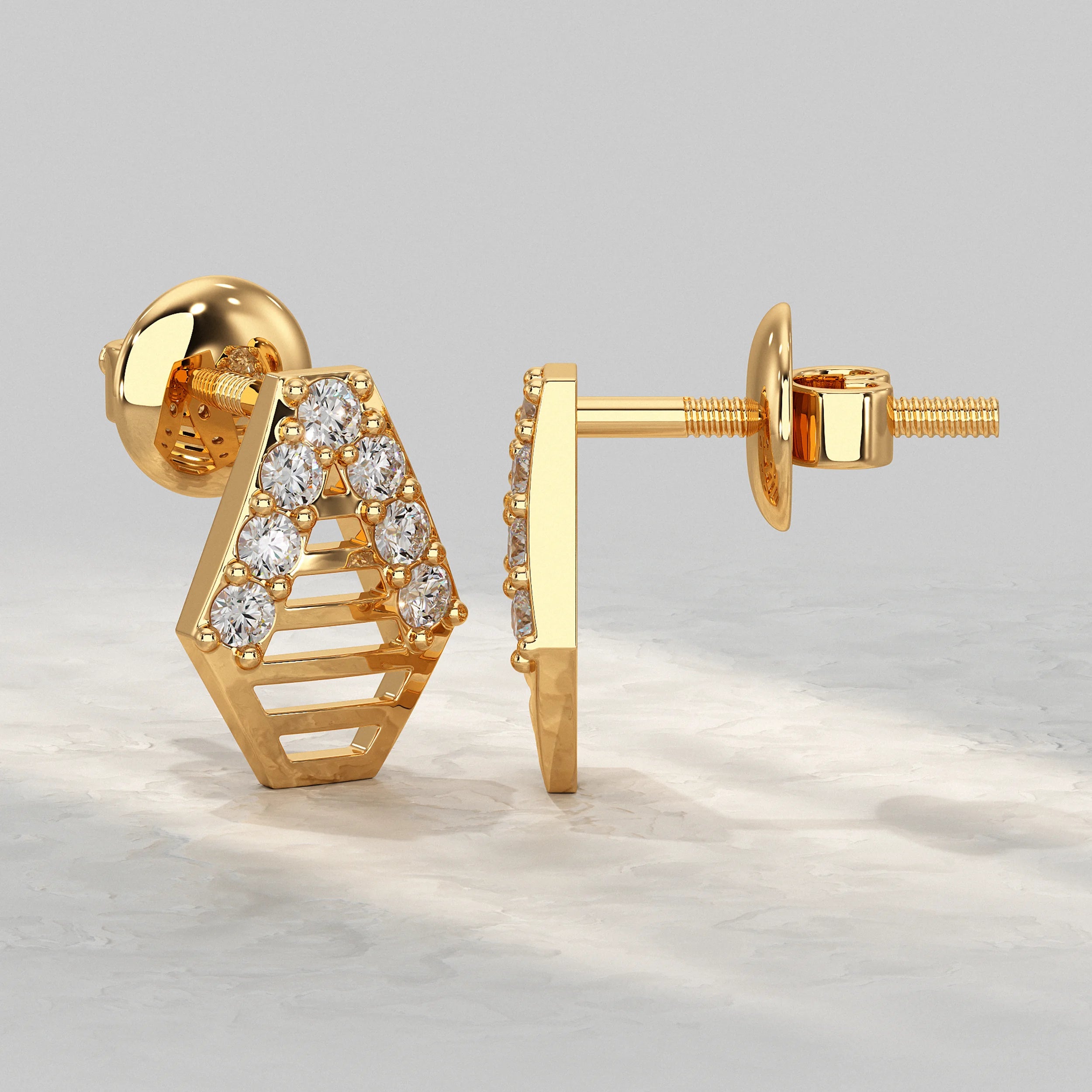 Geometric Ladder Round Diamond Stud Earrings Earrings