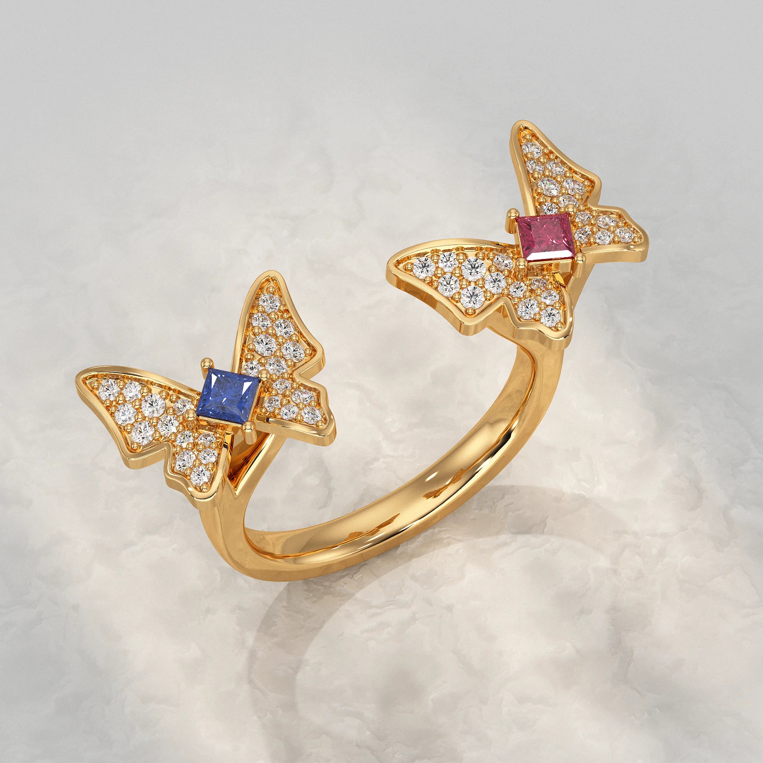 Open Cuff Butterfly Lab Diamond Ring Rings