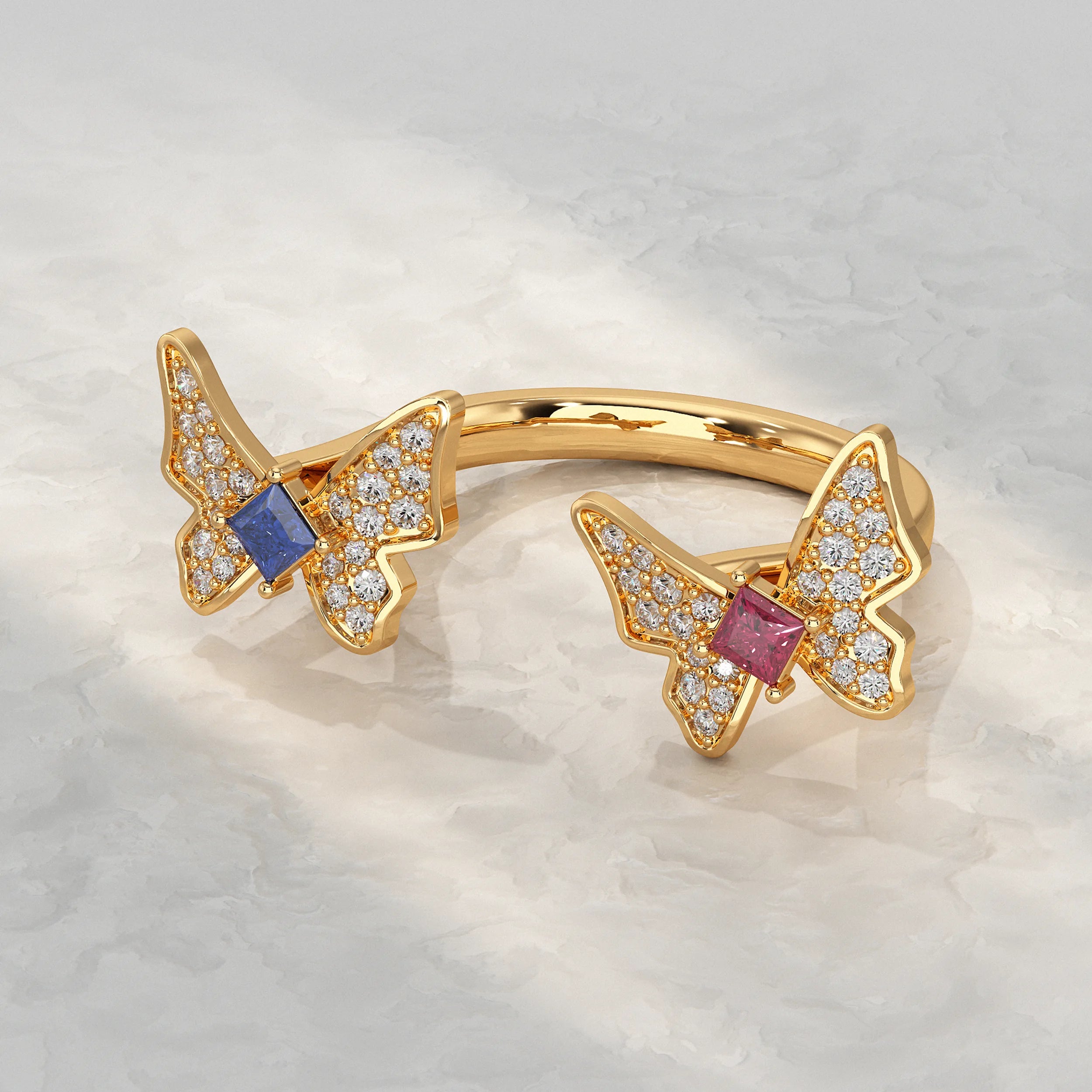 Open Cuff Butterfly Lab Diamond Ring Rings