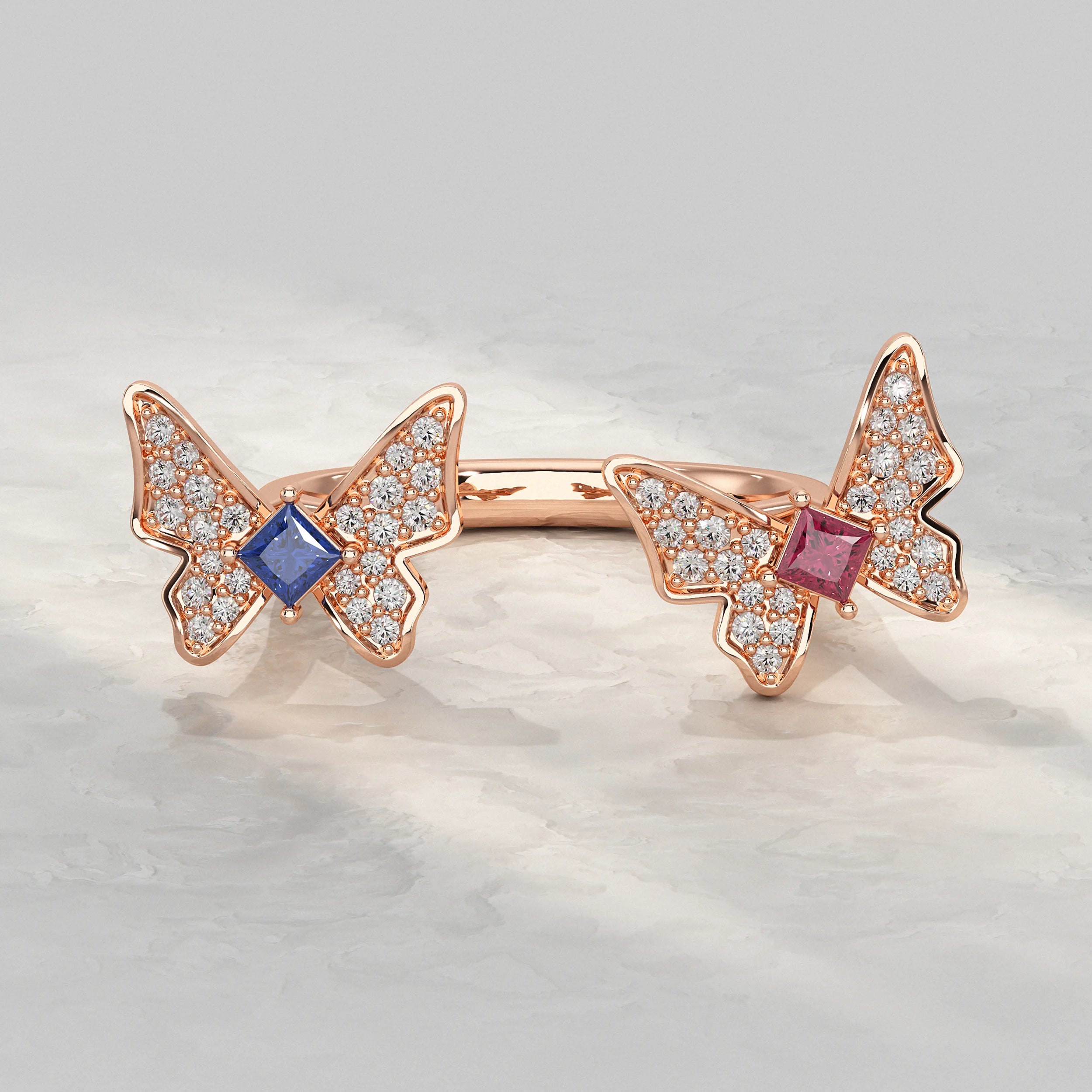 Open Cuff Butterfly Lab Diamond Ring Rings