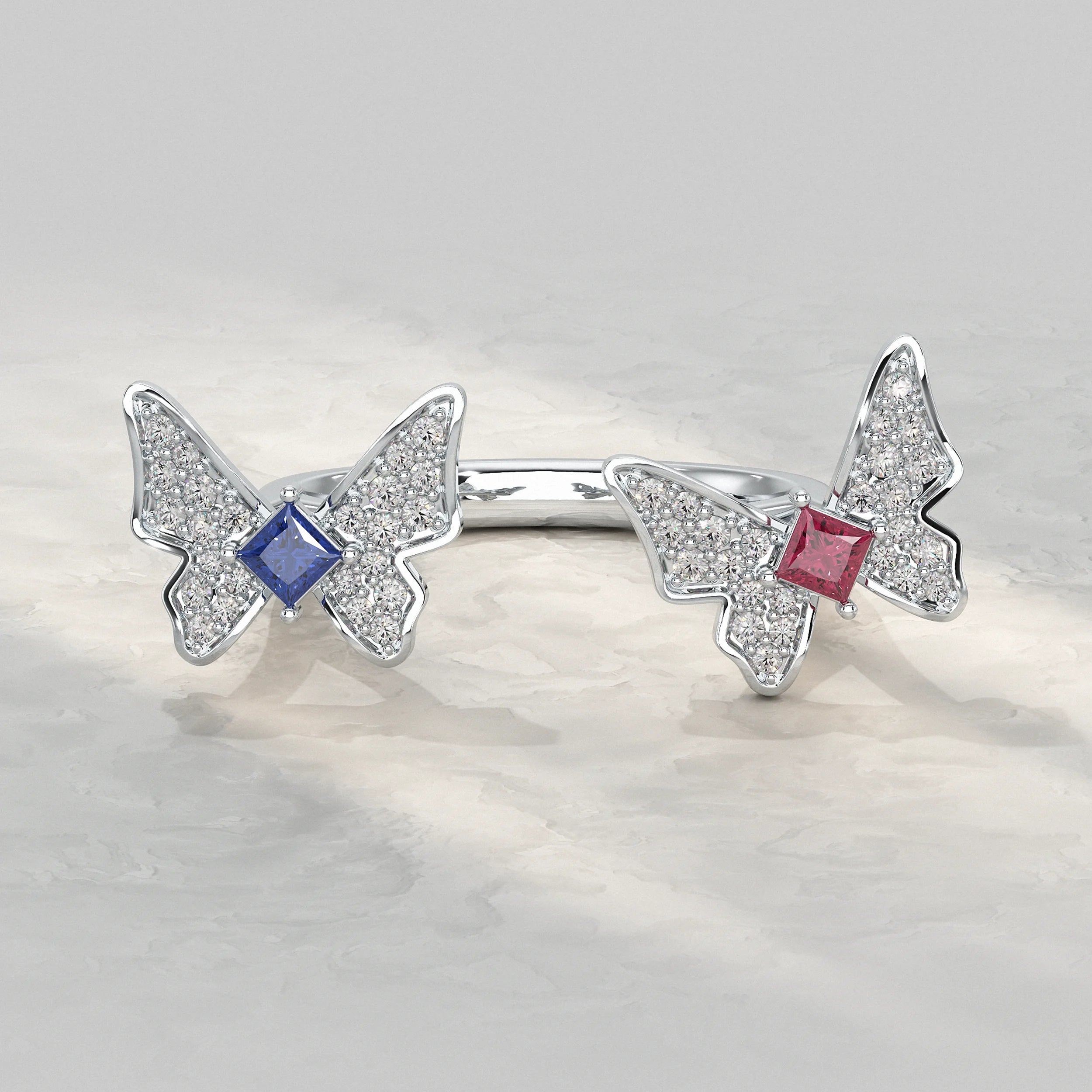 Open Cuff Butterfly Lab Diamond Ring Rings