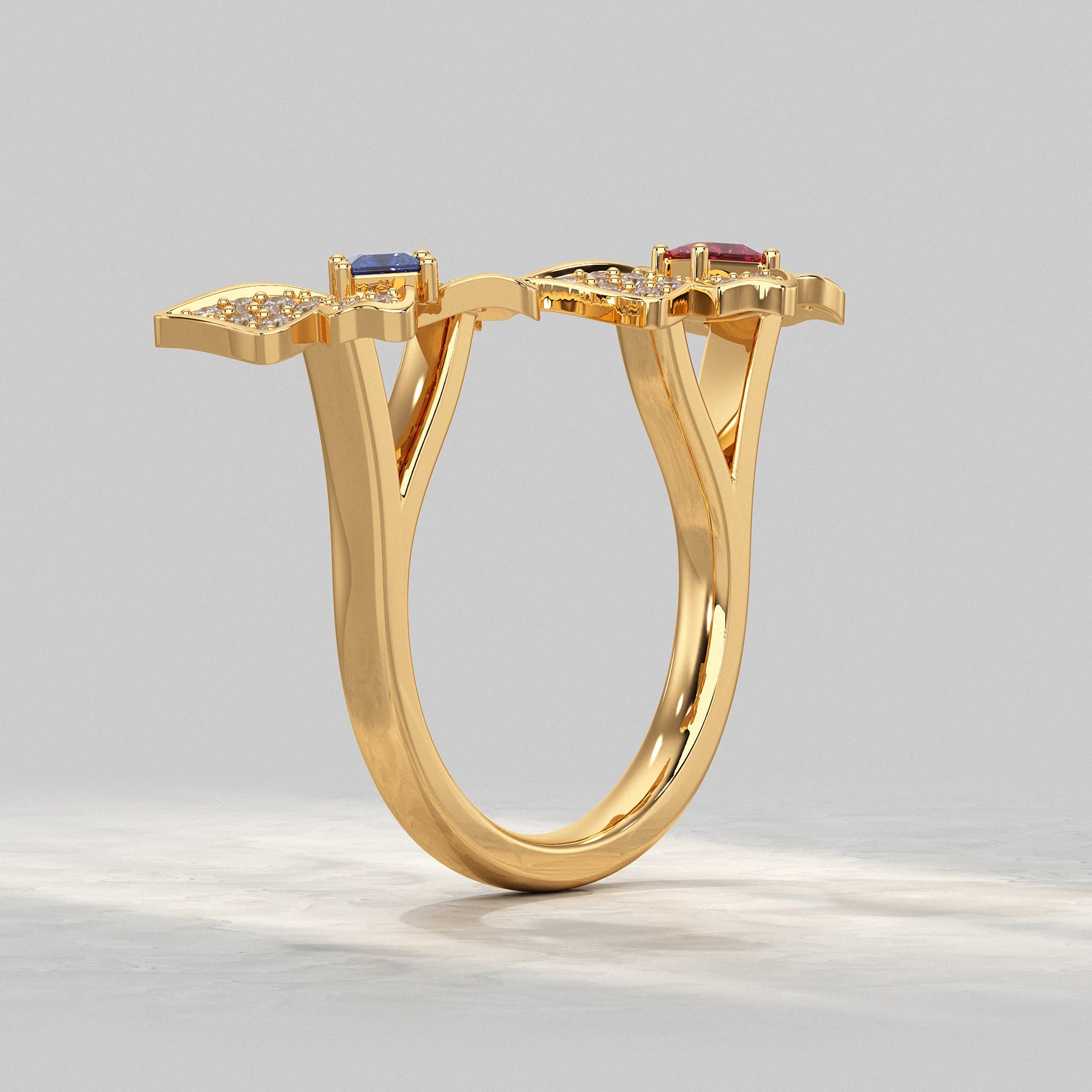 Open Cuff Butterfly Lab Diamond Ring Rings