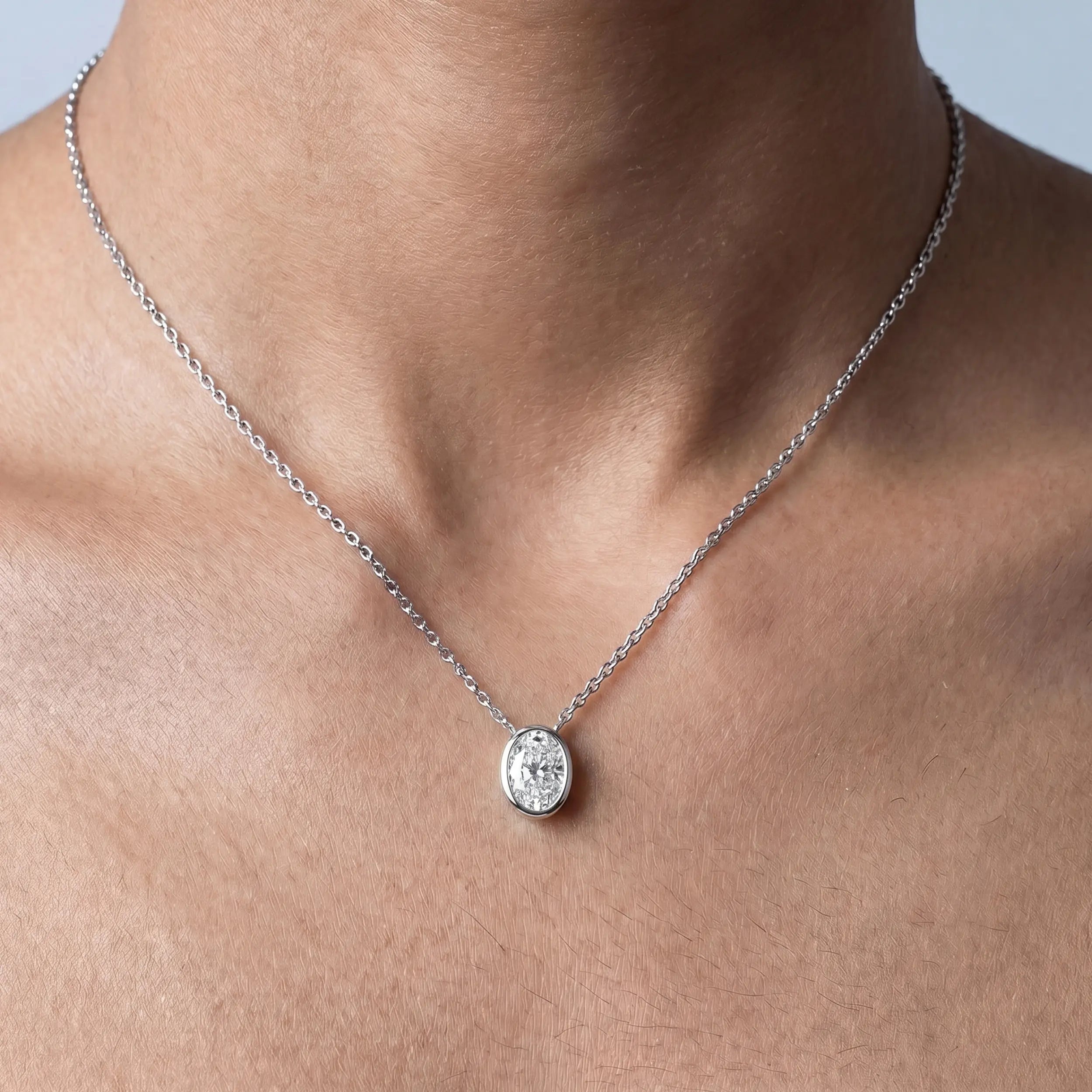 Bezel Set Oval Lab Diamond Pendant Pendant