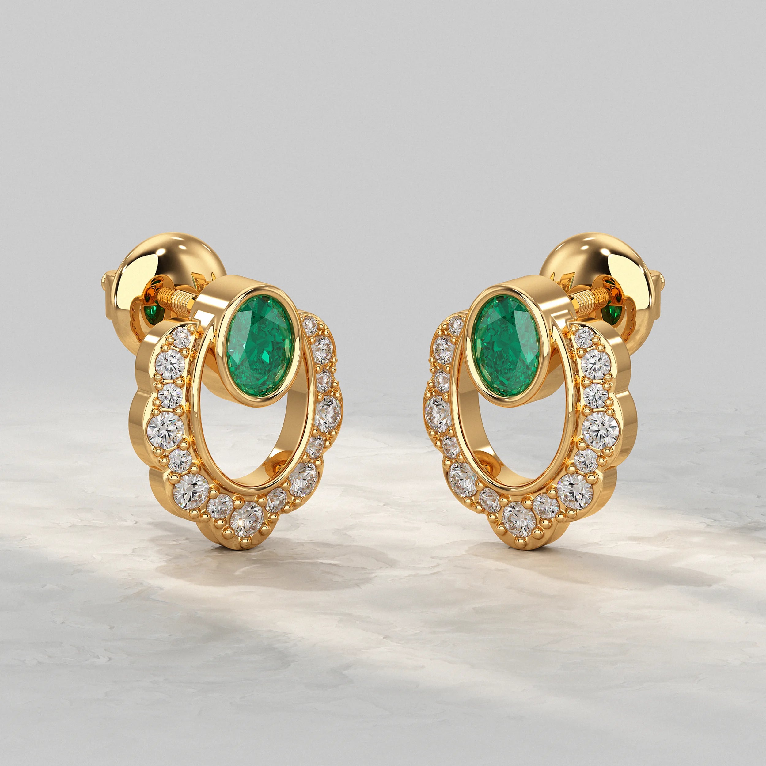 Oval Emerald Halo Stud Lab Diamond Earrings Earrings