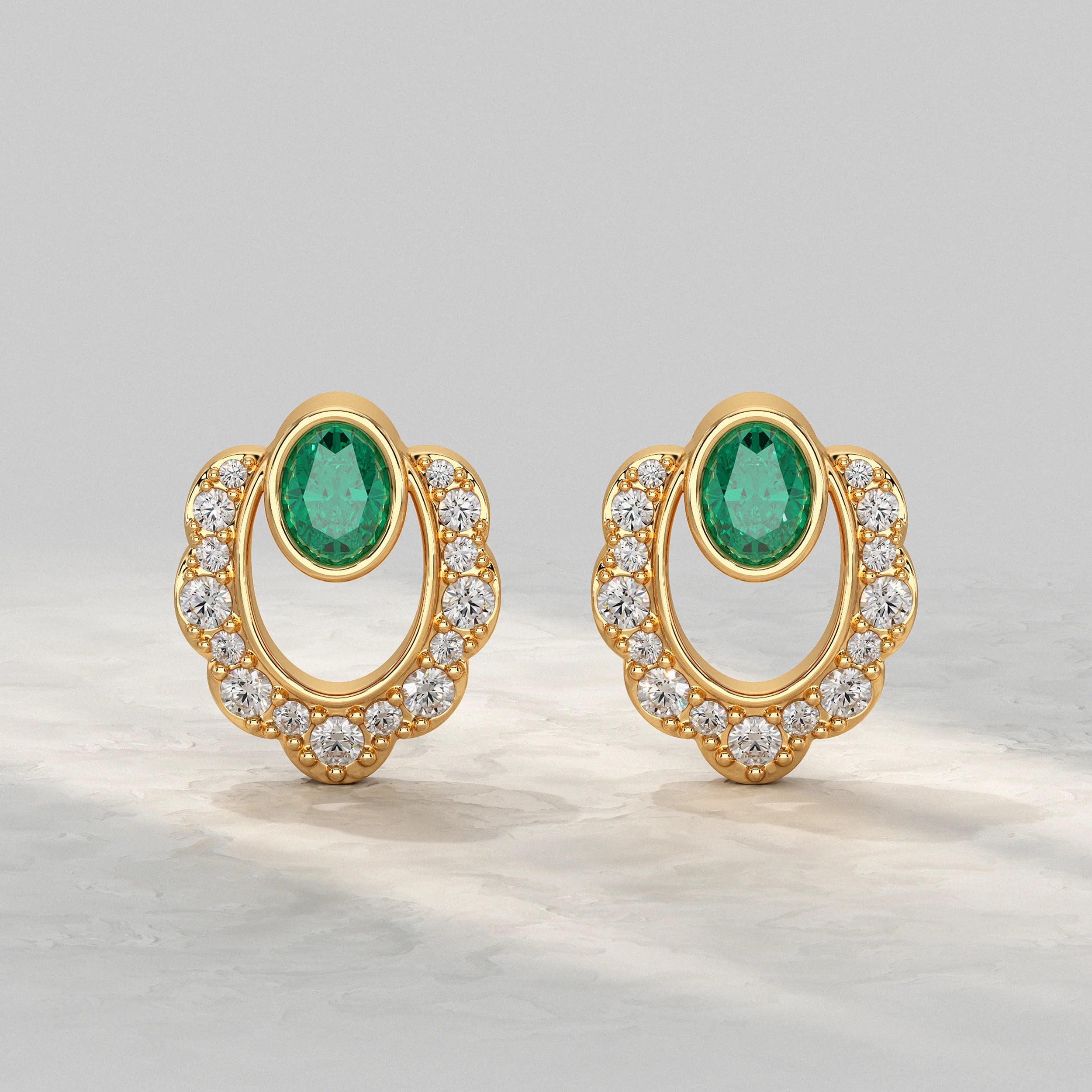 Oval Emerald Halo Stud Lab Diamond Earrings Earrings