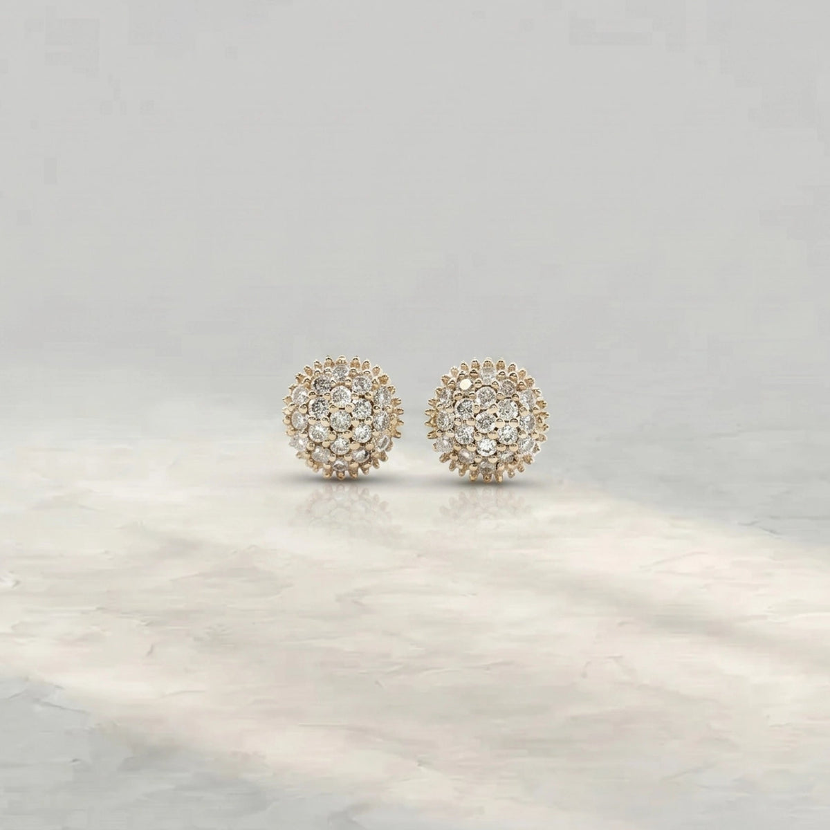 Round Diamond Cluster Stud Earrings