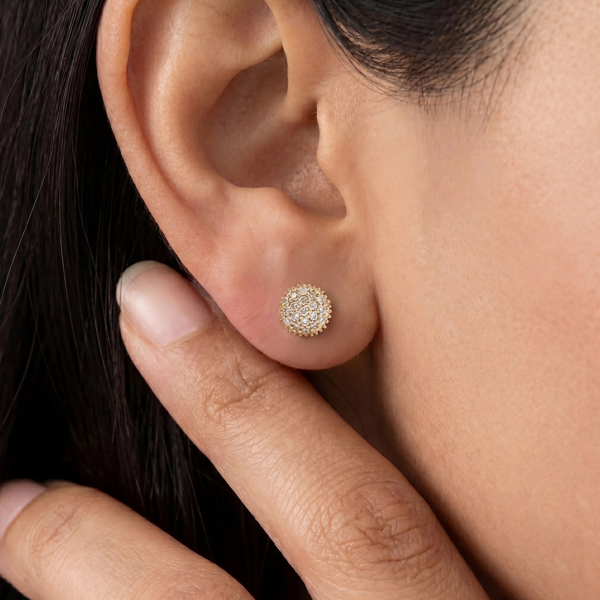 Round Diamond Cluster Stud Earrings
