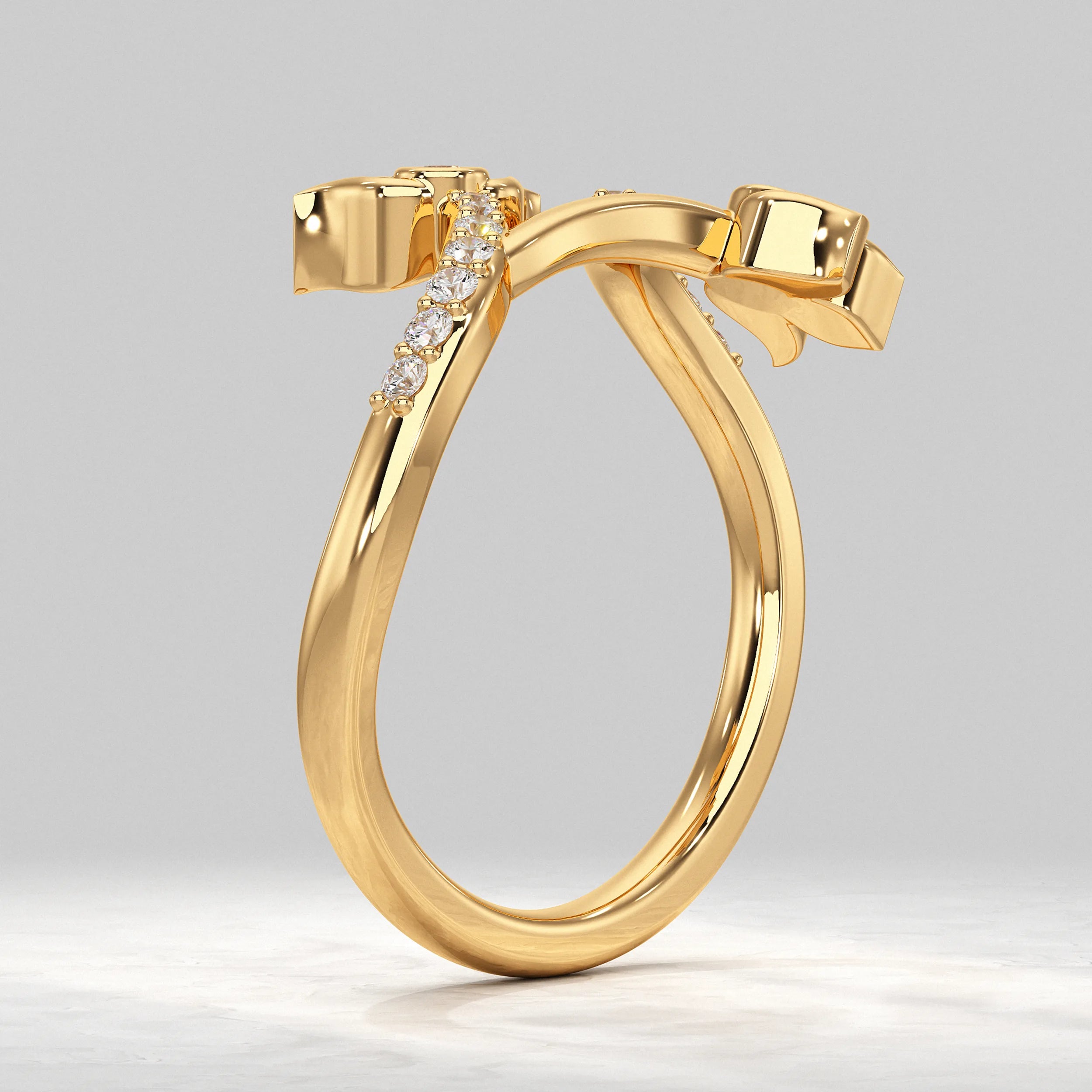 Dual Flower Pave Ring with Pink Enamel Rings