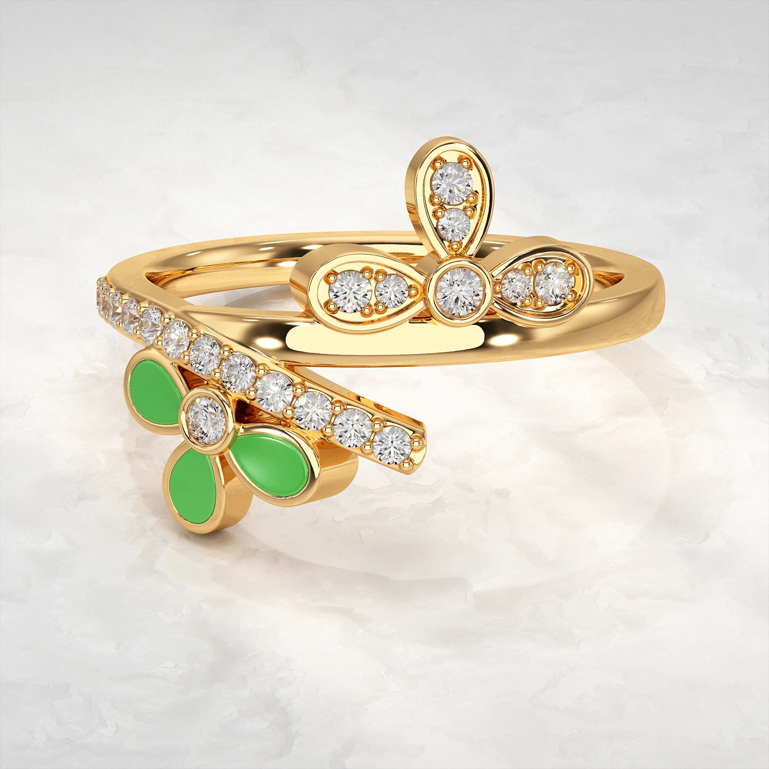 Pave Wrap Around Floral Diamond Ring Rings