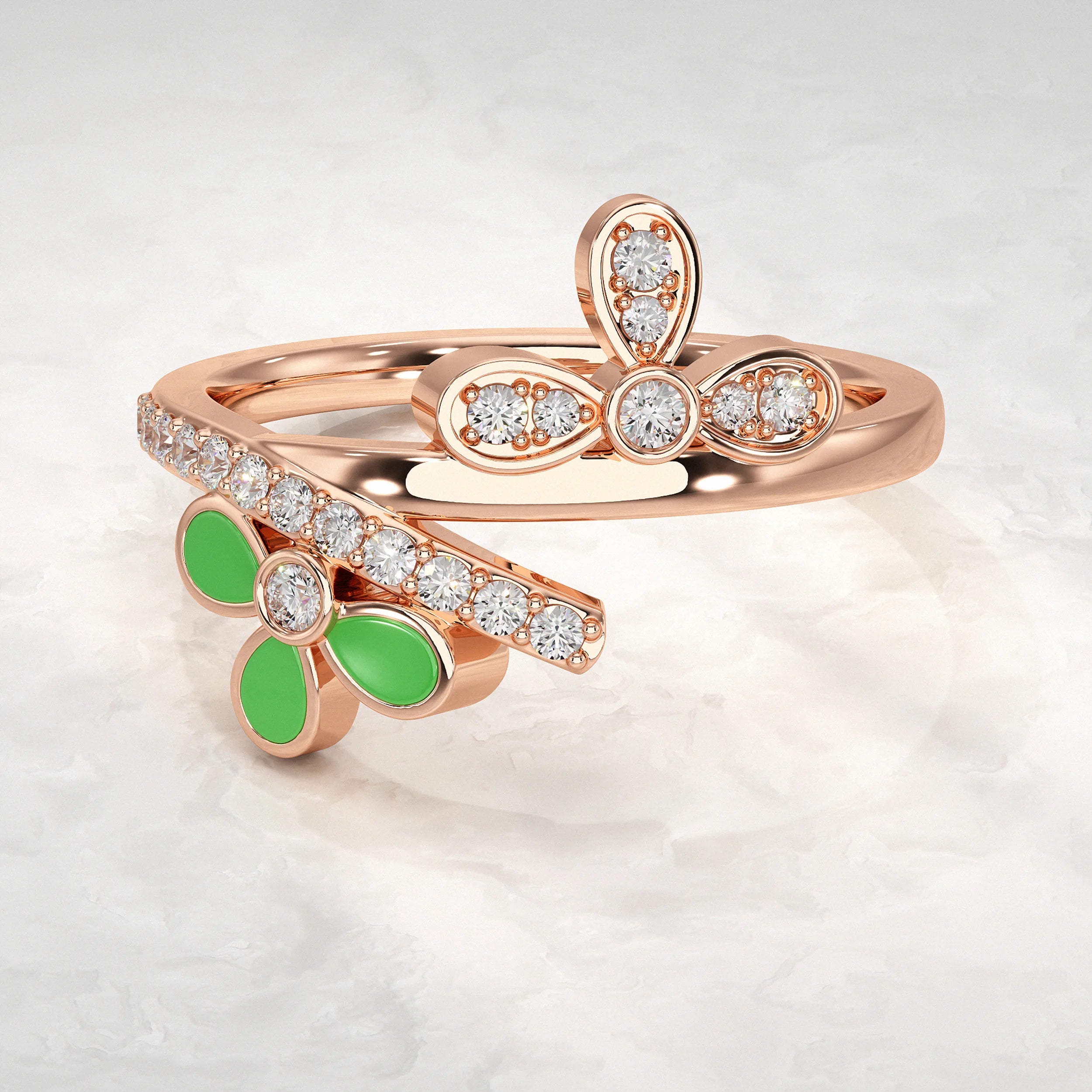 Pave Wrap Around Floral Diamond Ring Rings