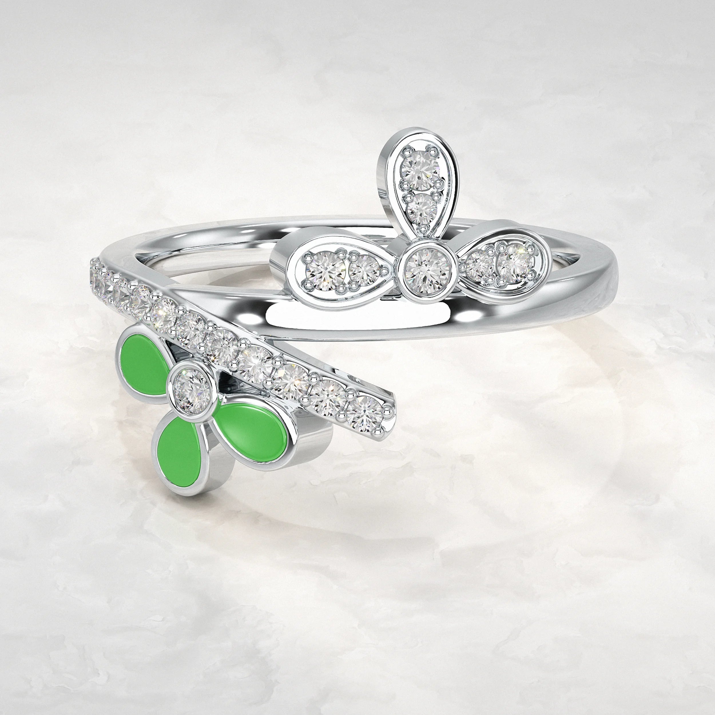 Pave Wrap Around Floral Diamond Ring Rings
