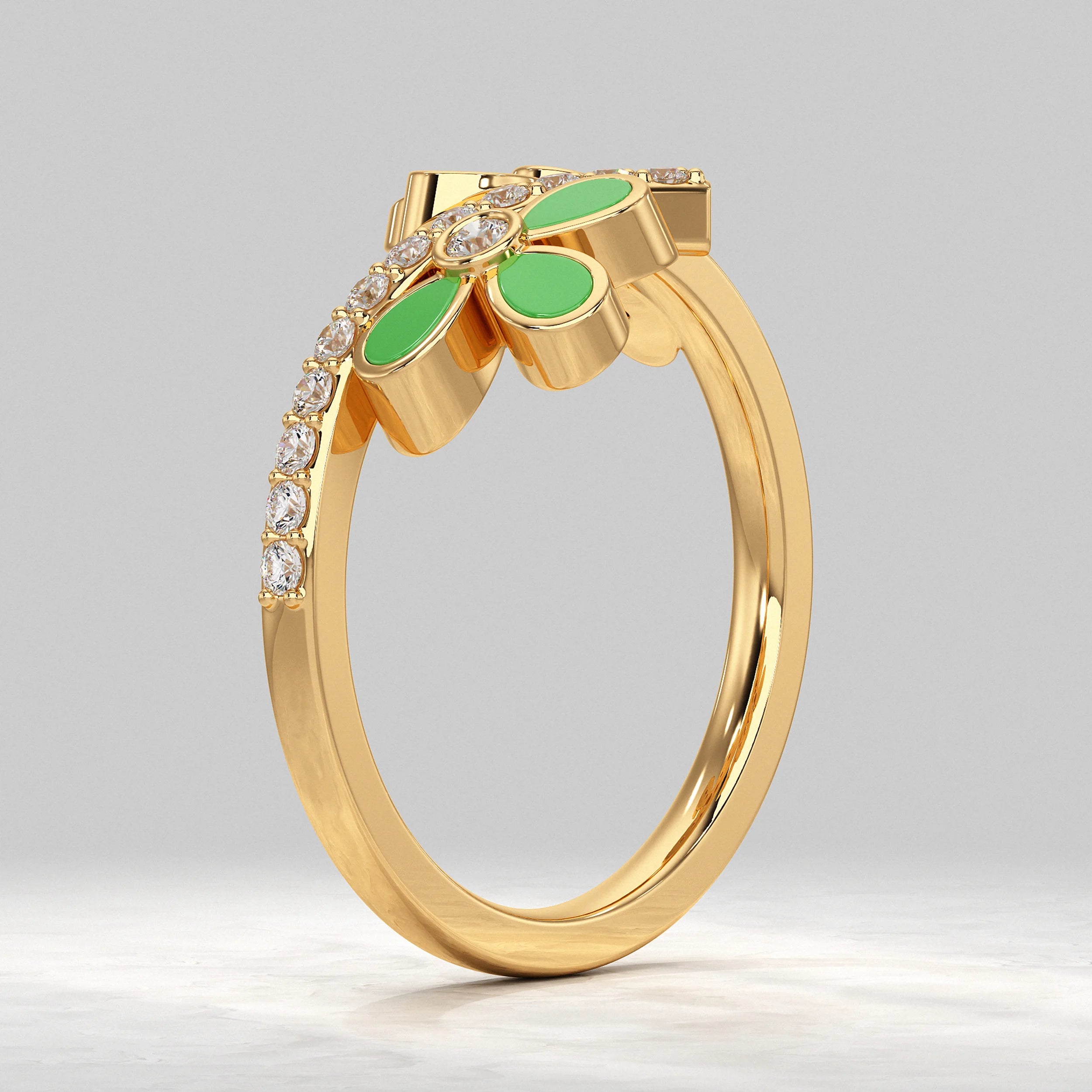 Pave Wrap Around Floral Diamond Ring Rings