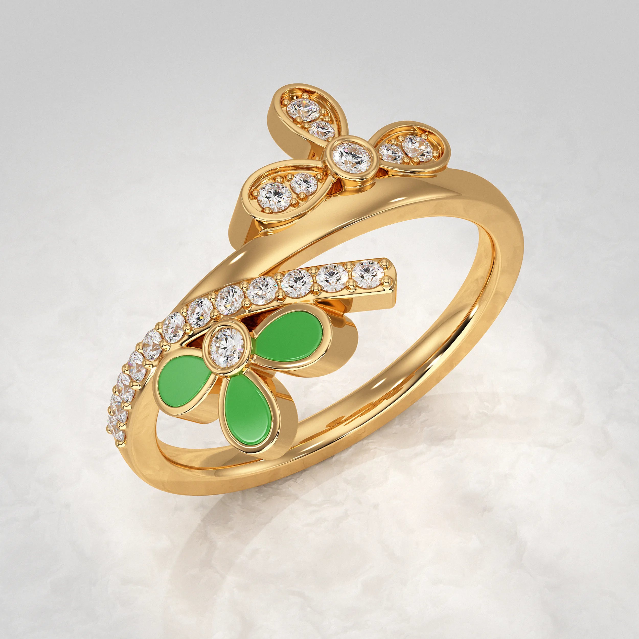 Pave Wrap Around Floral Diamond Ring Rings