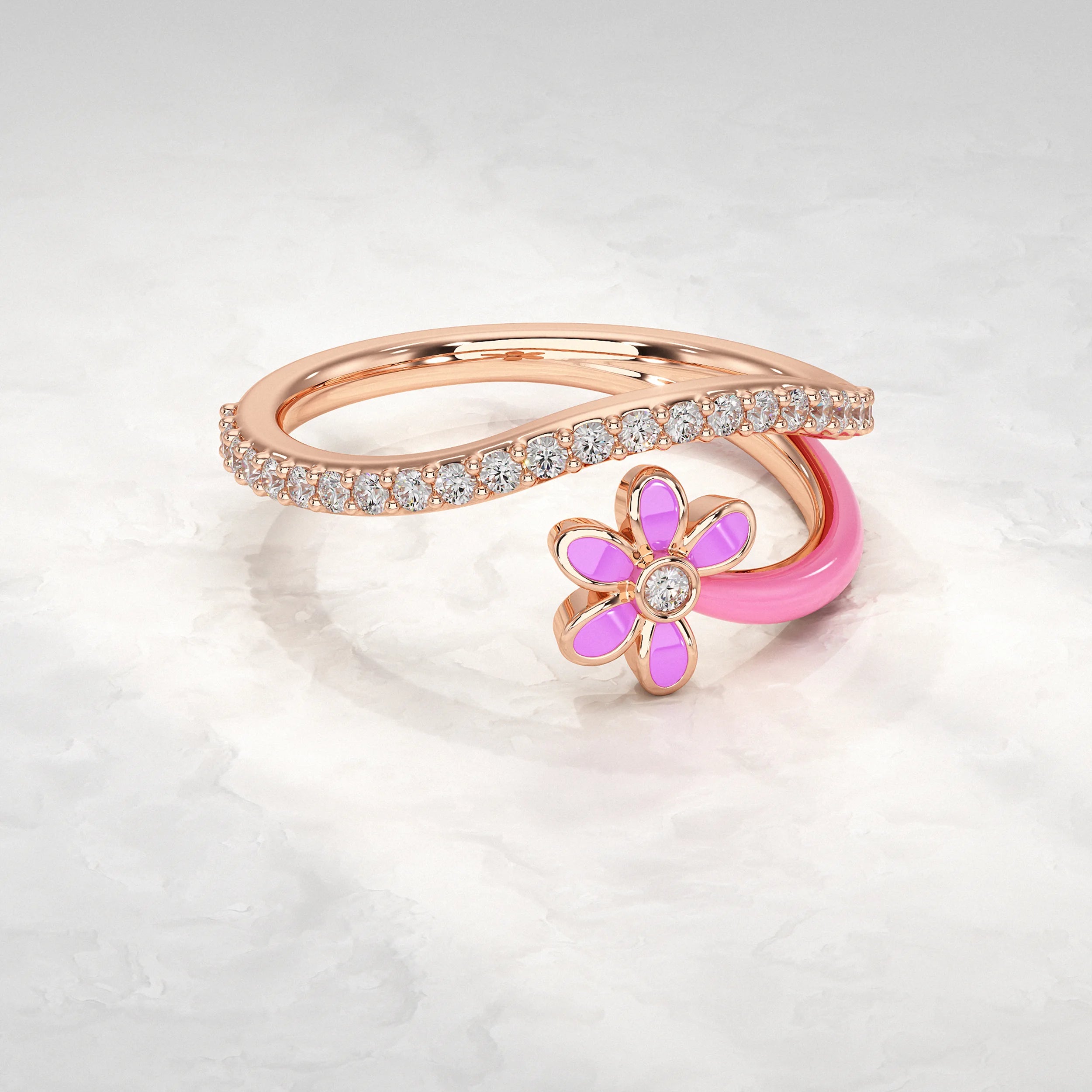 Bloom Floral Round Cut Diamond Ring Rings
