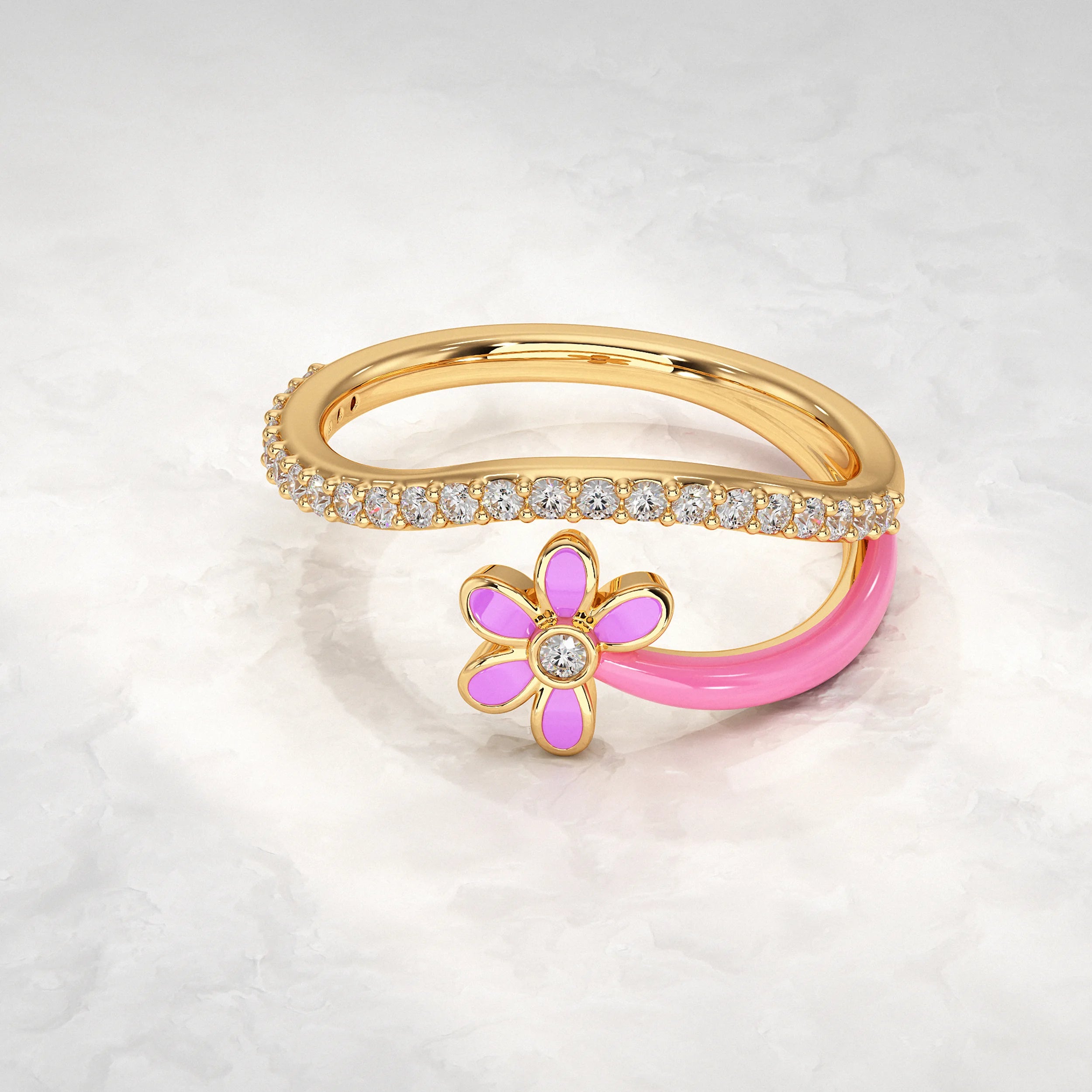 Bloom Floral Round Cut Diamond Ring Rings