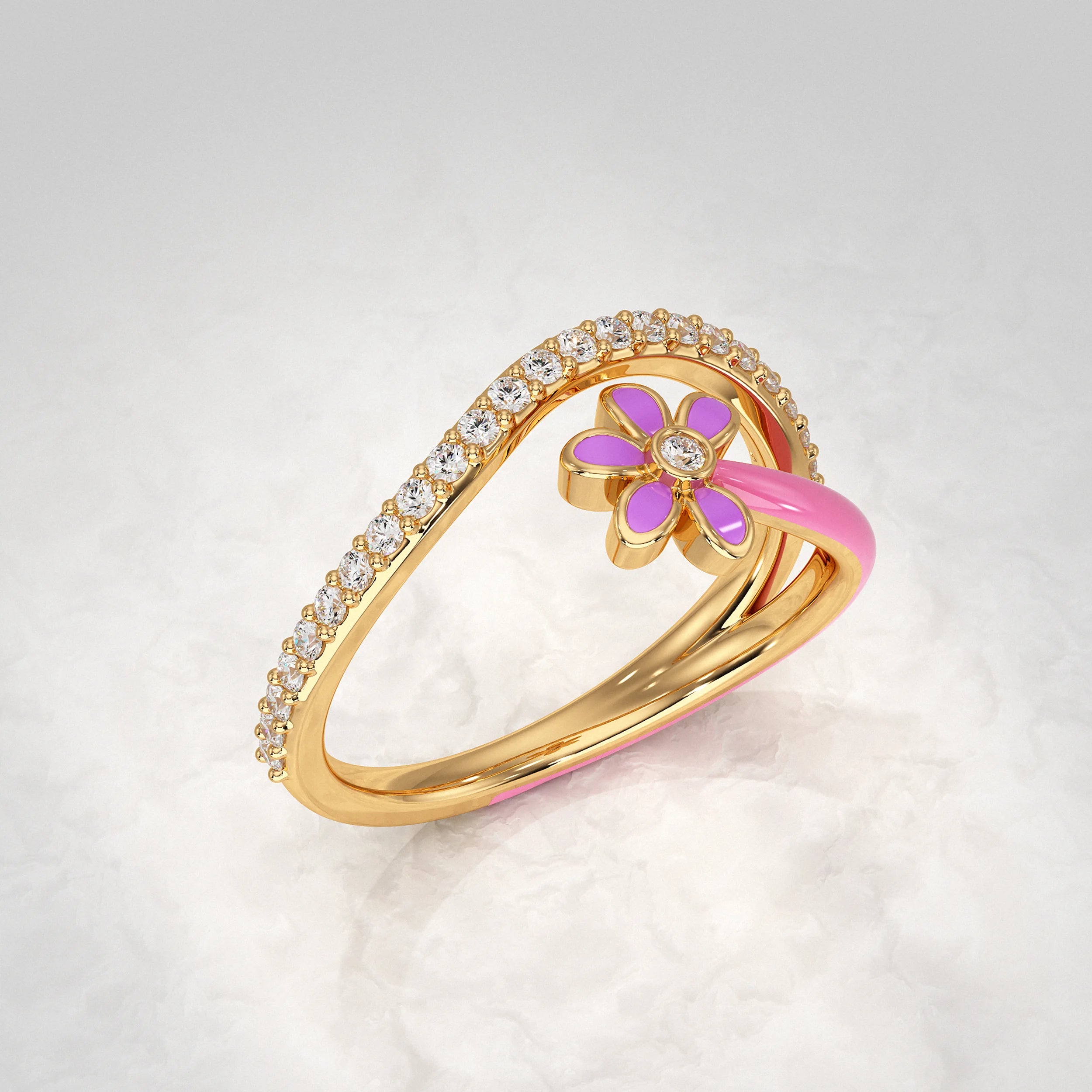 Bloom Floral Round Cut Diamond Ring Rings