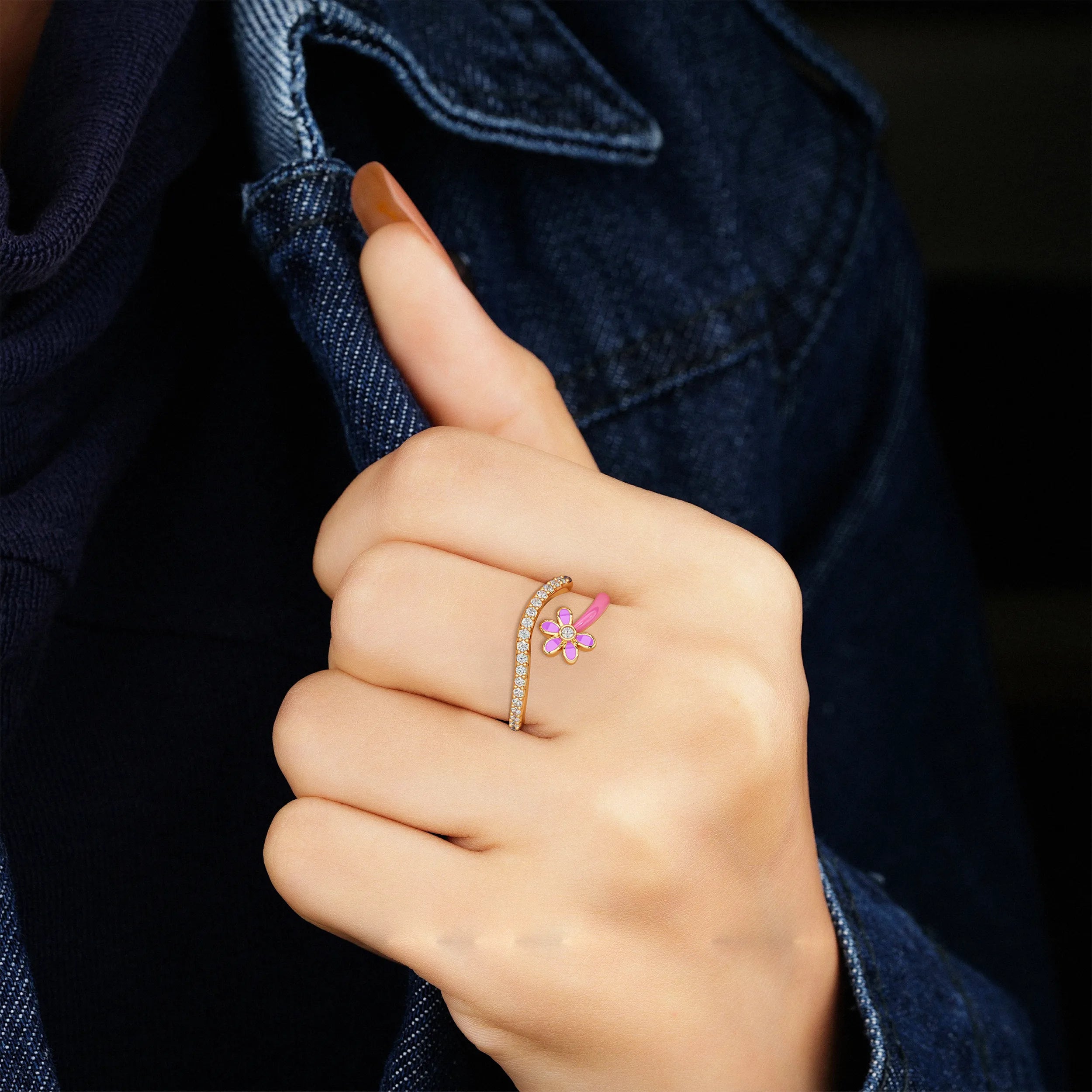Bloom Floral Round Cut Diamond Ring Rings