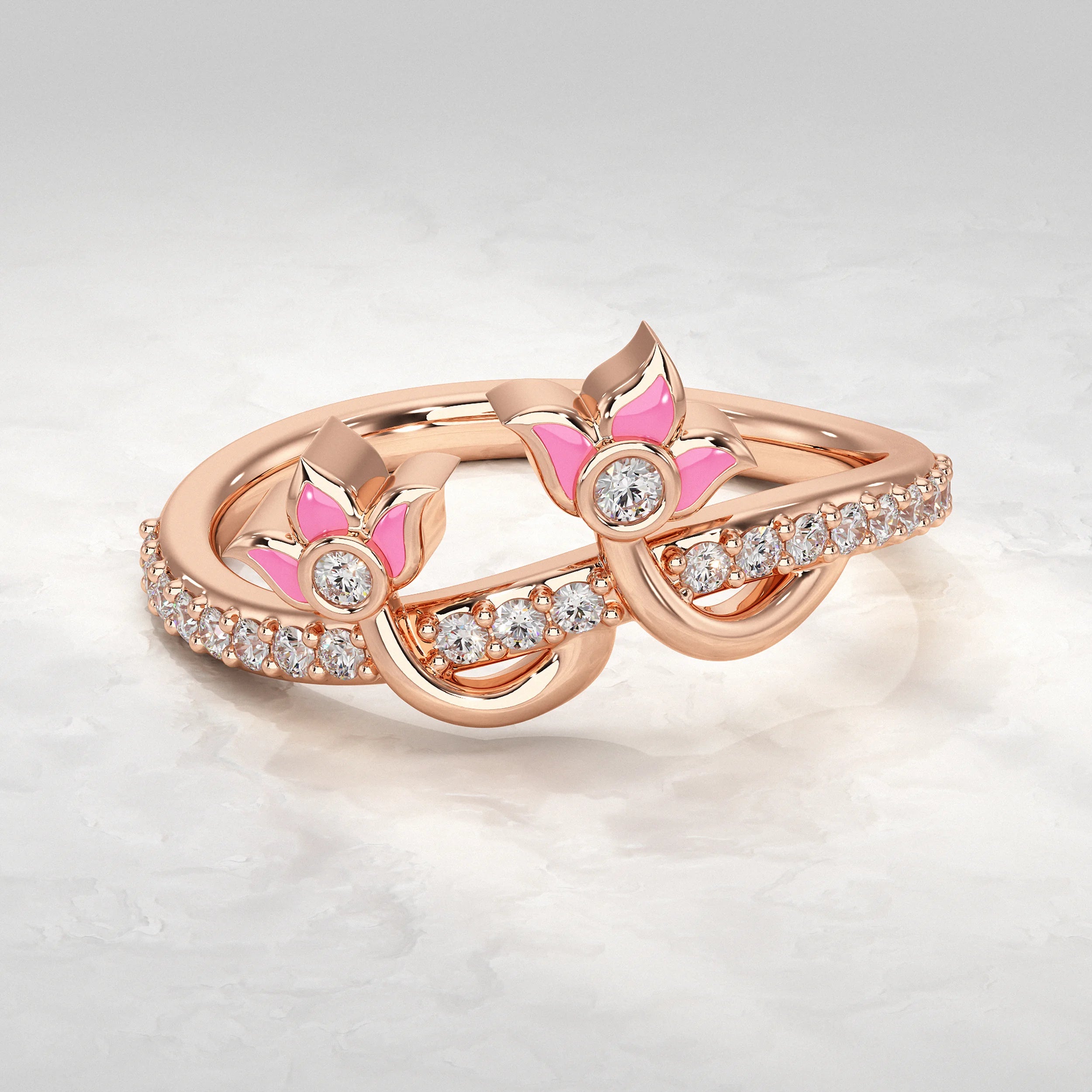 Twin Bloom Diamond Petal Embrace Ring Rings