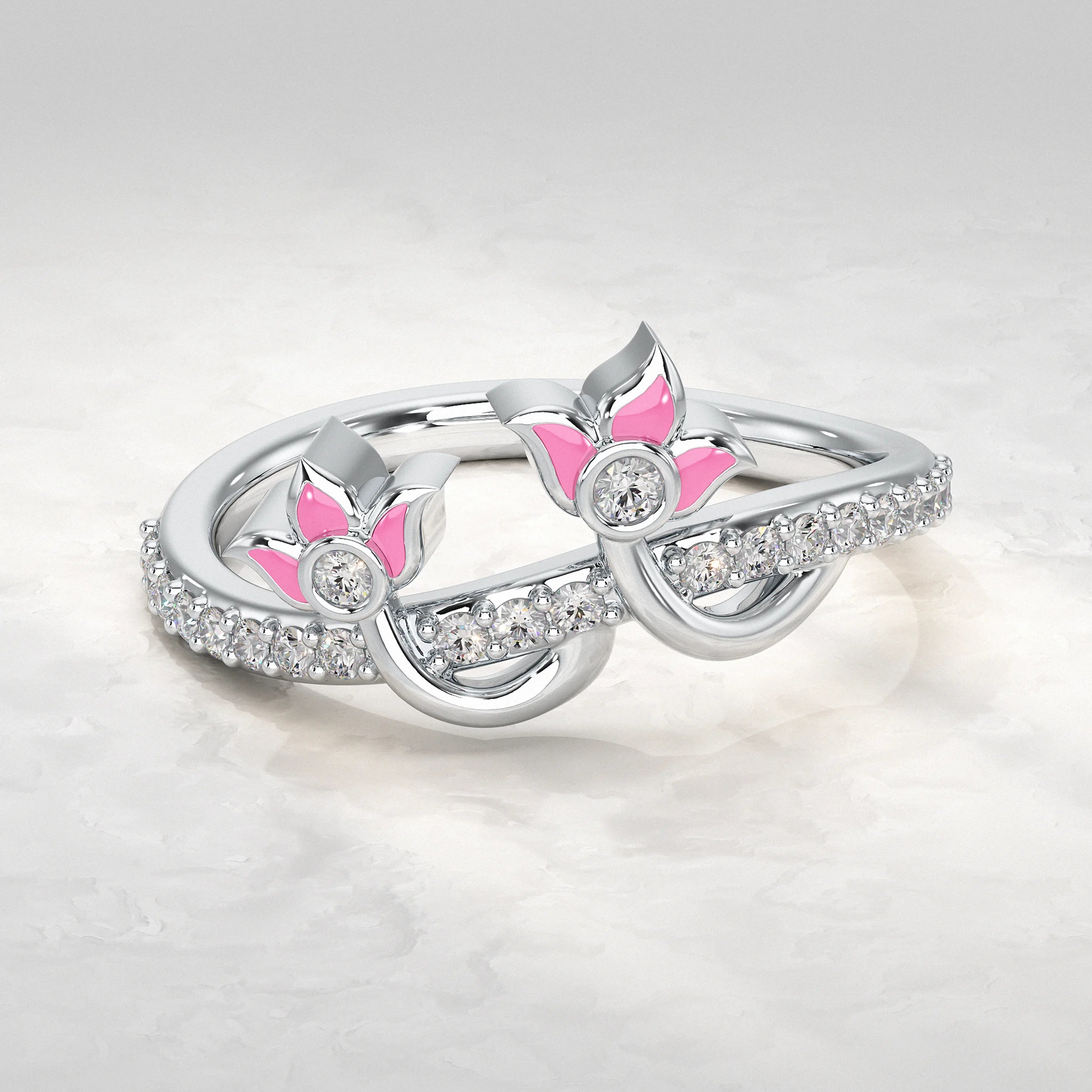 Twin Bloom Diamond Petal Embrace Ring Rings