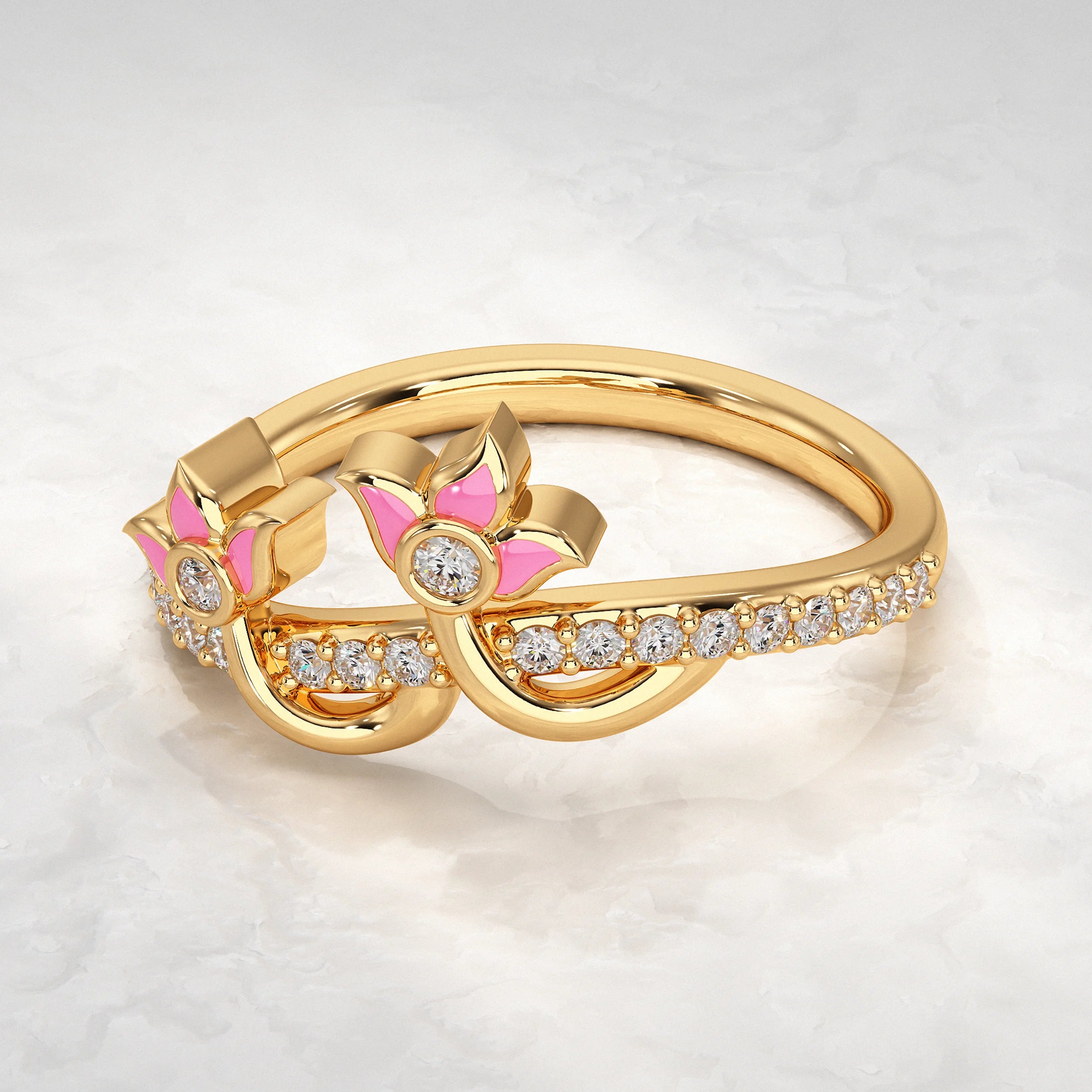 Twin Bloom Diamond Petal Embrace Ring Rings