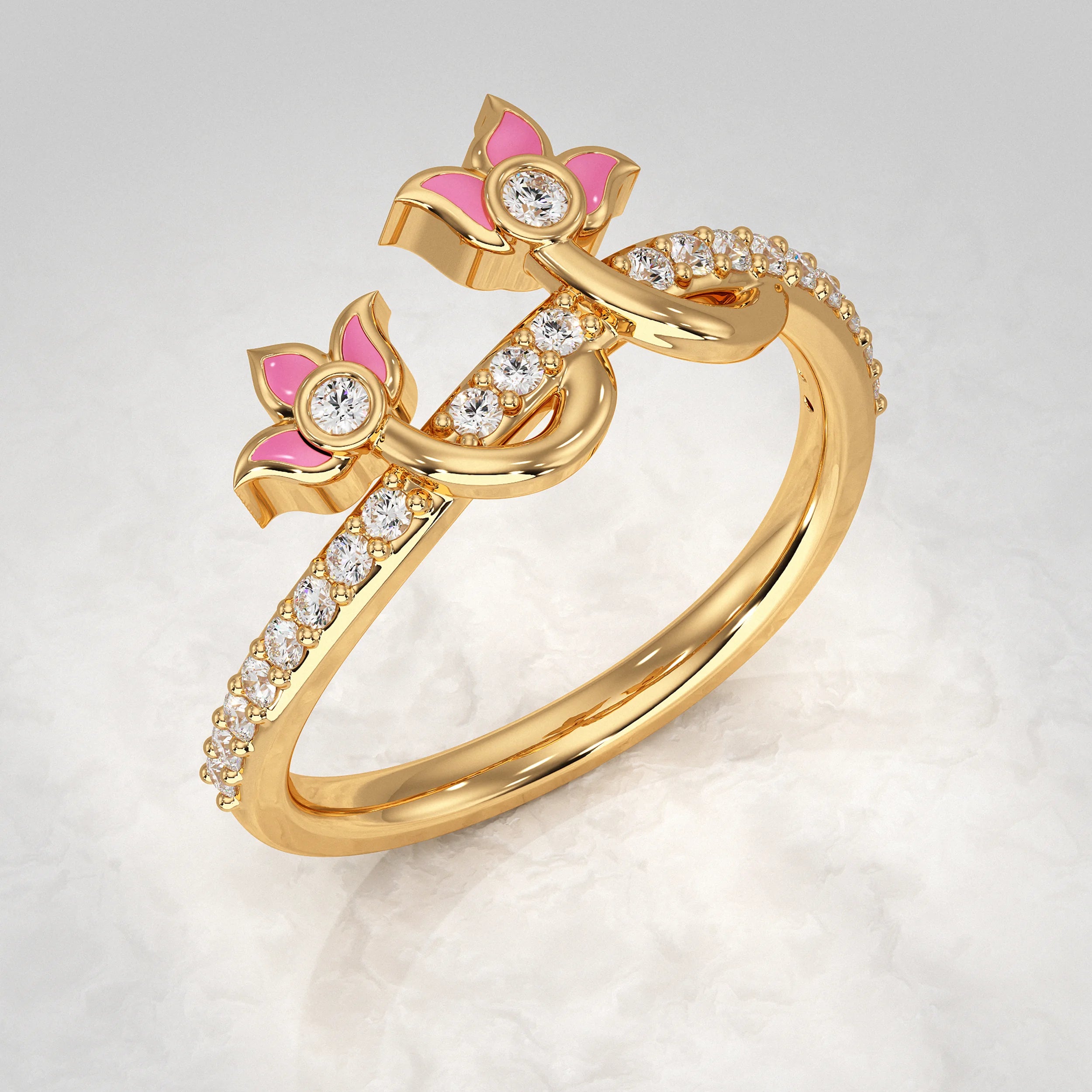 Twin Bloom Diamond Petal Embrace Ring Rings