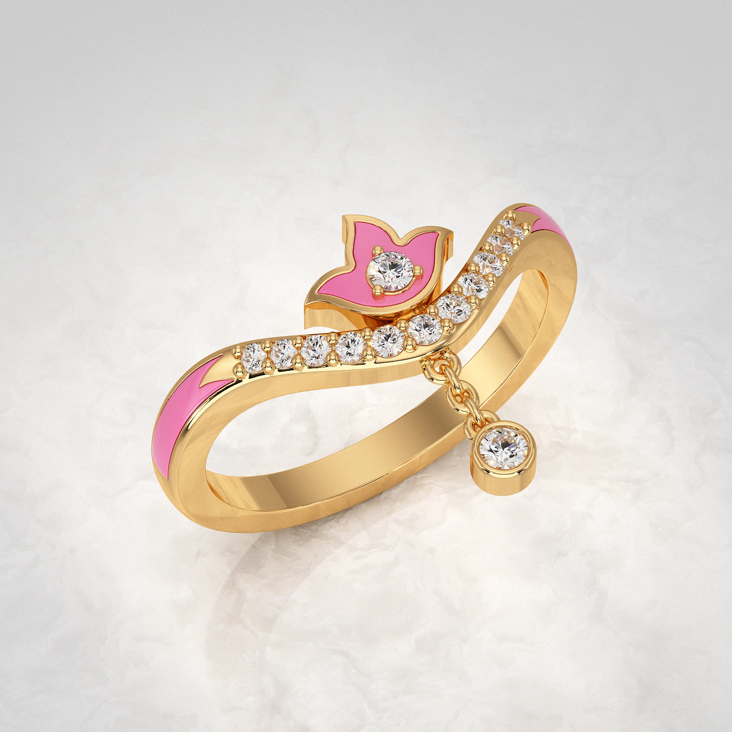 Petal Drop Diamond Dangling Bloom Ring Rings