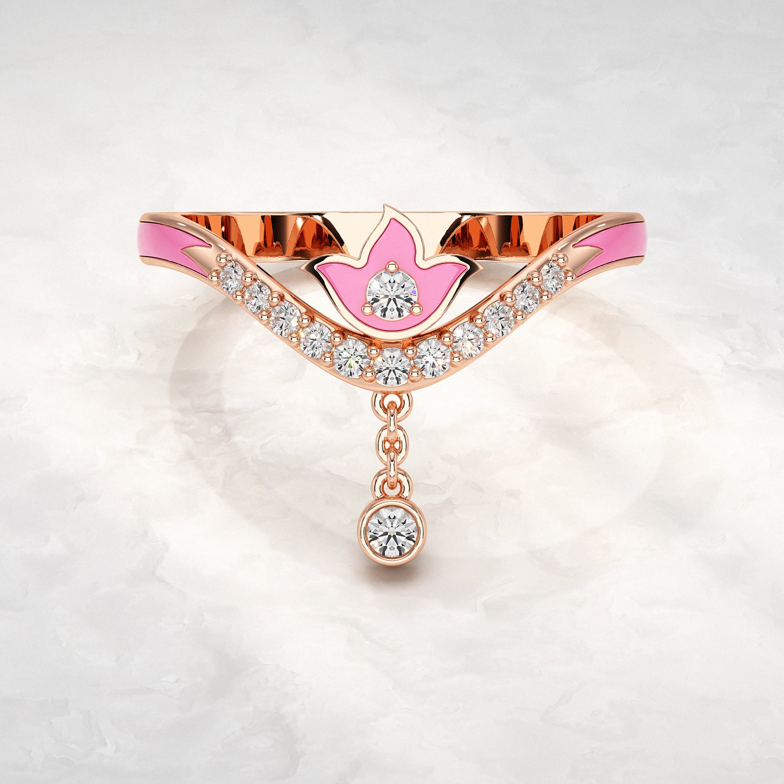 Petal Drop Diamond Dangling Bloom Ring Rings